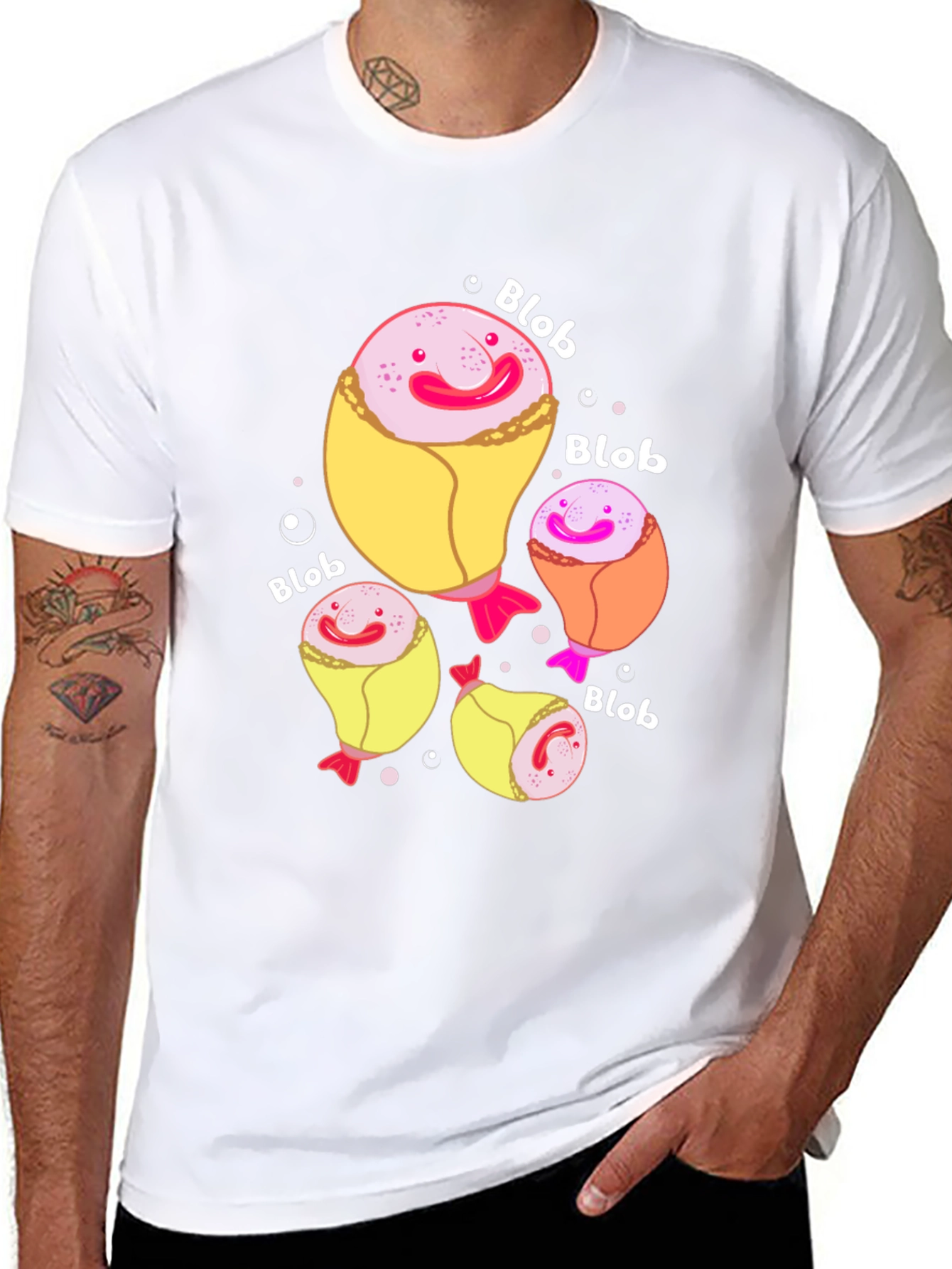 Funny Blobfish Cartoon Black T-Shirt