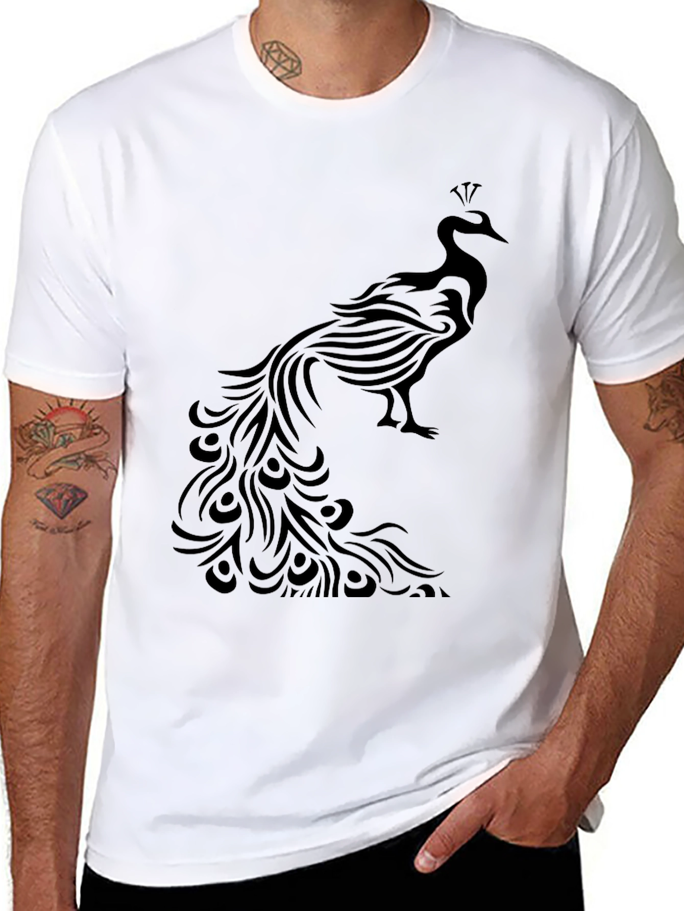 Peacock Graphic Tee - Stylish Black T-Shirt