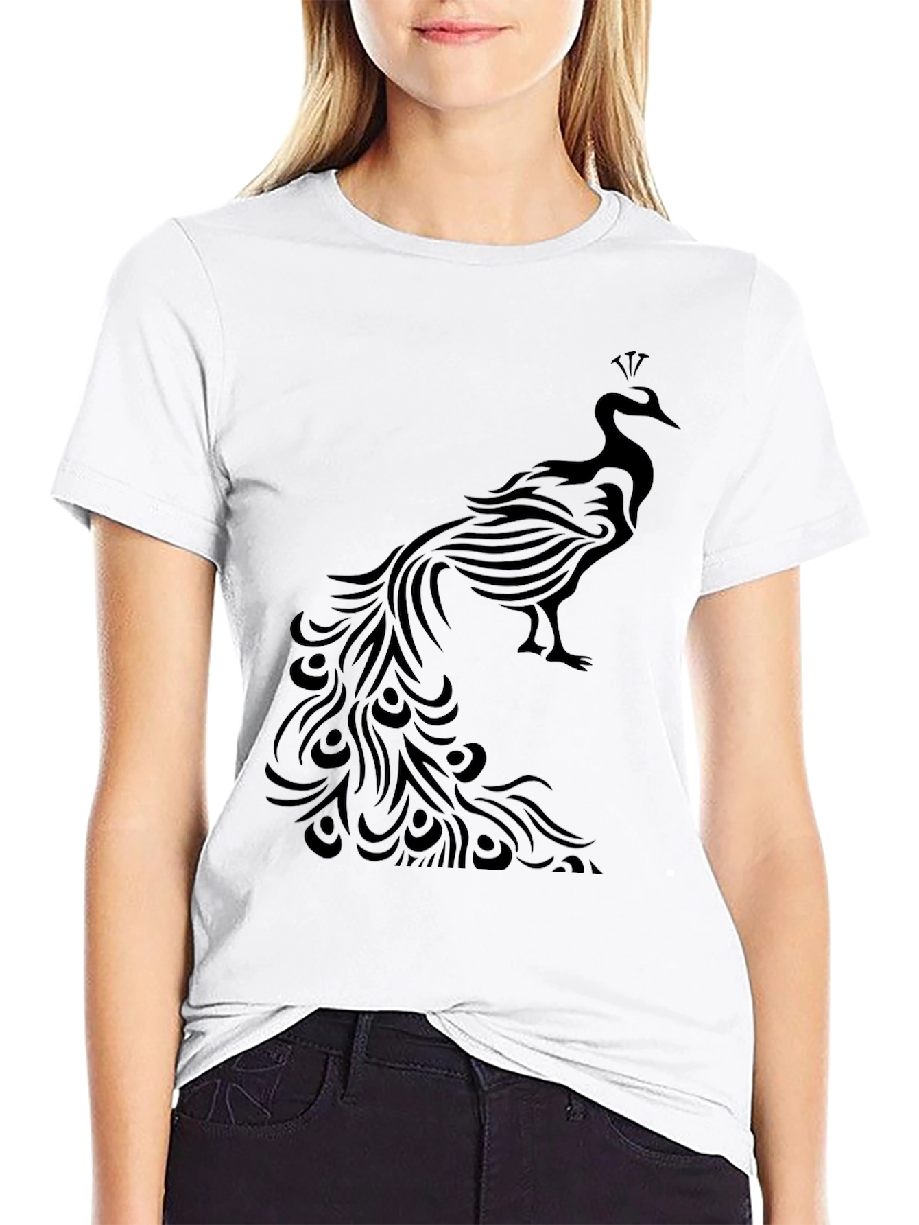 Peacock Graphic Tee - Stylish Black T-Shirt