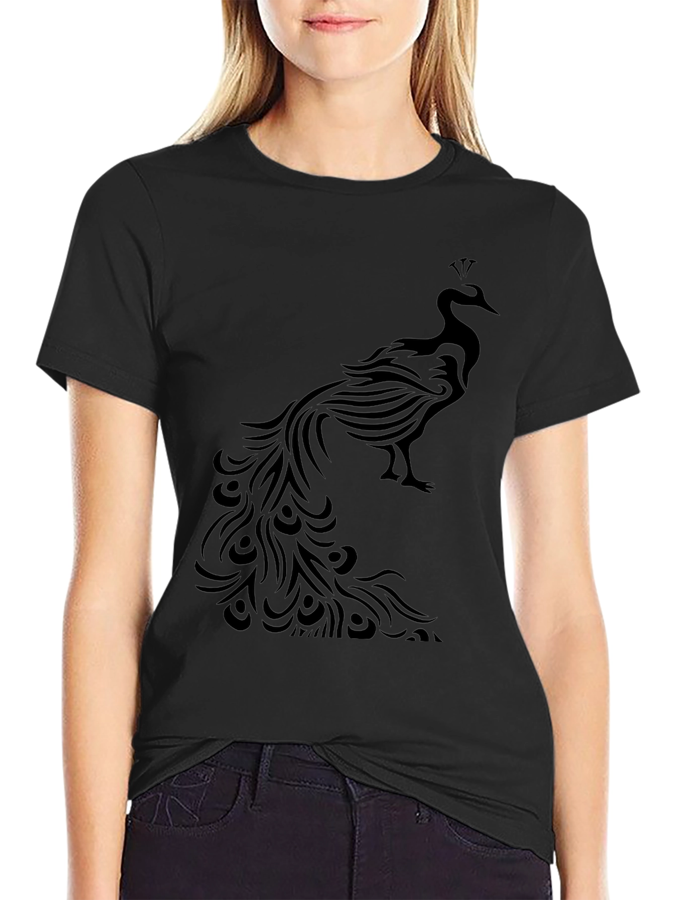 Peacock Graphic Tee - Stylish Black T-Shirt