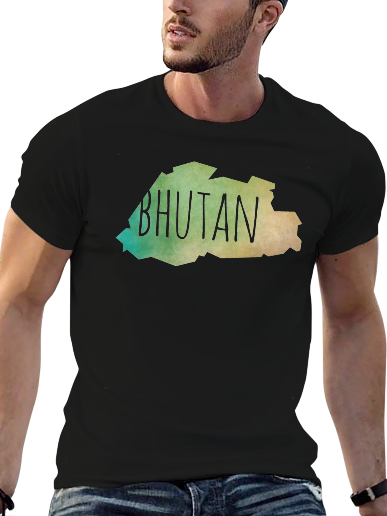 Bhutan Map T-Shirt - Black Crew Neck Tee