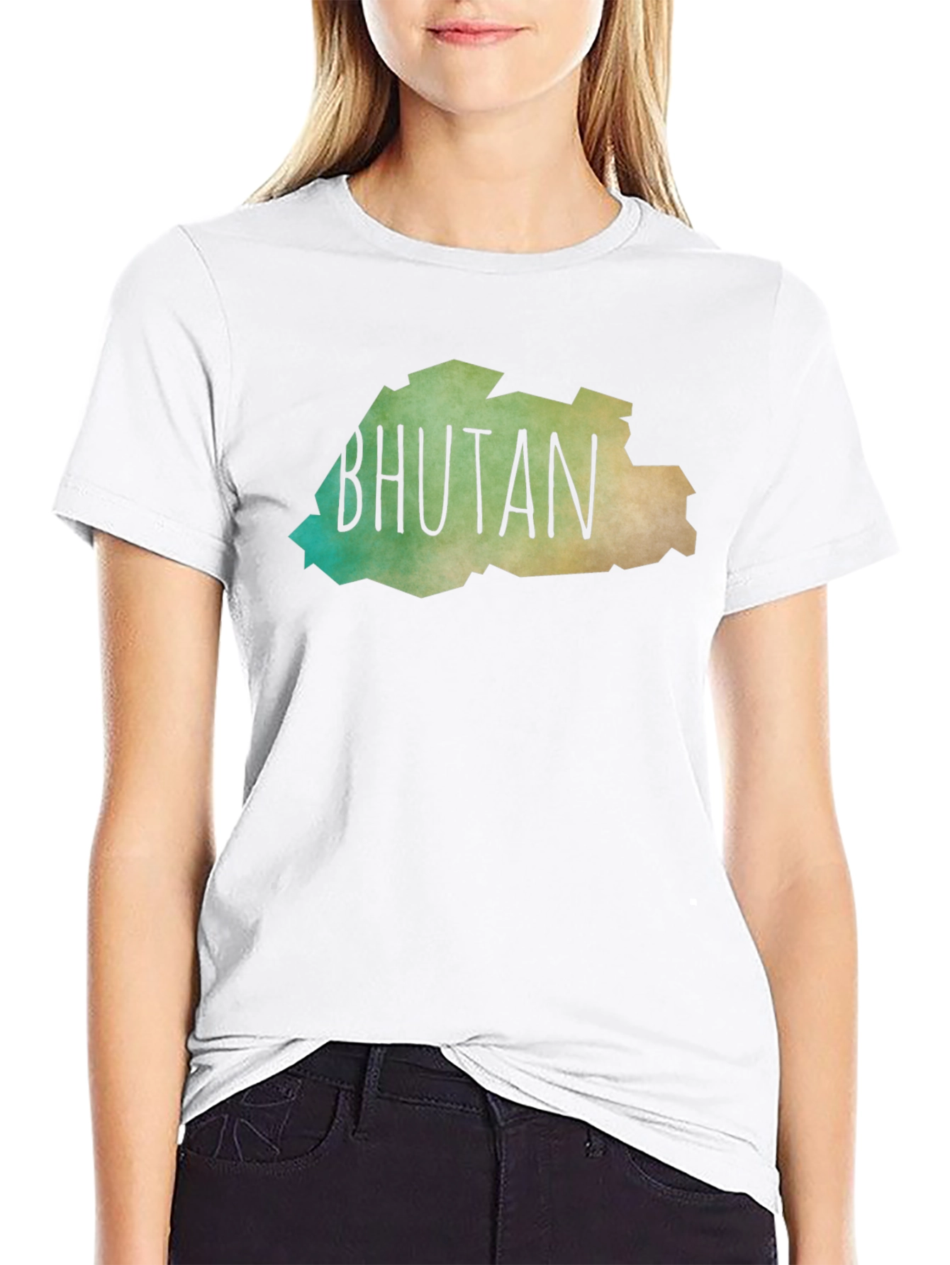 Bhutan Map T-Shirt - Black Crew Neck Tee