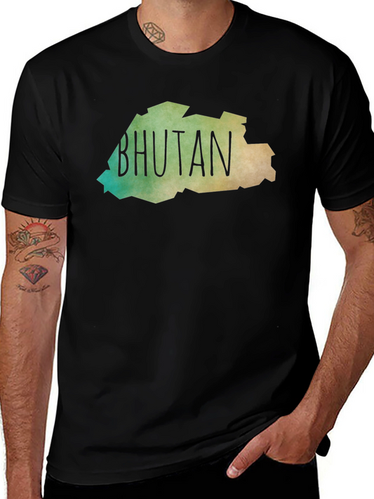 Bhutan Map T-Shirt - Black Crew Neck Tee