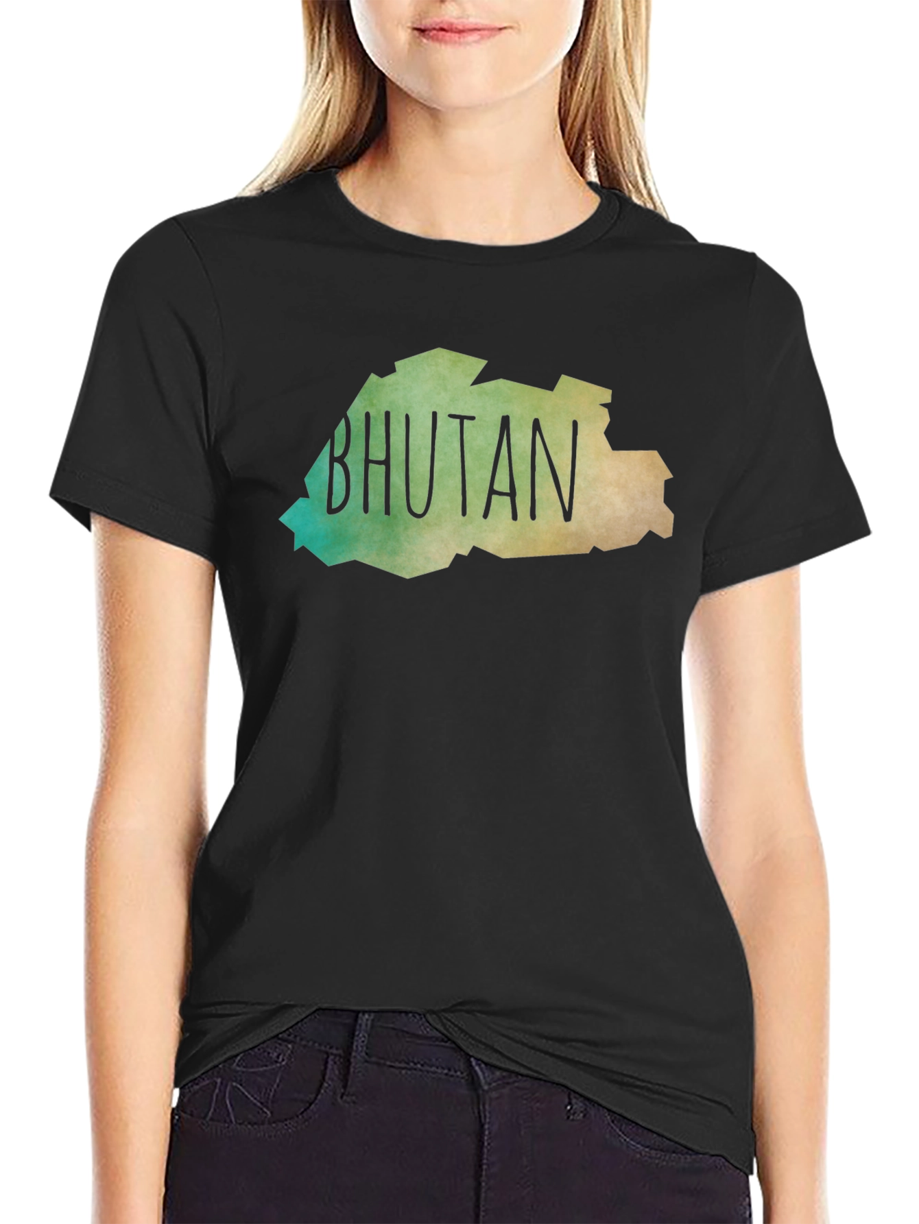 Bhutan Map T-Shirt - Black Crew Neck Tee