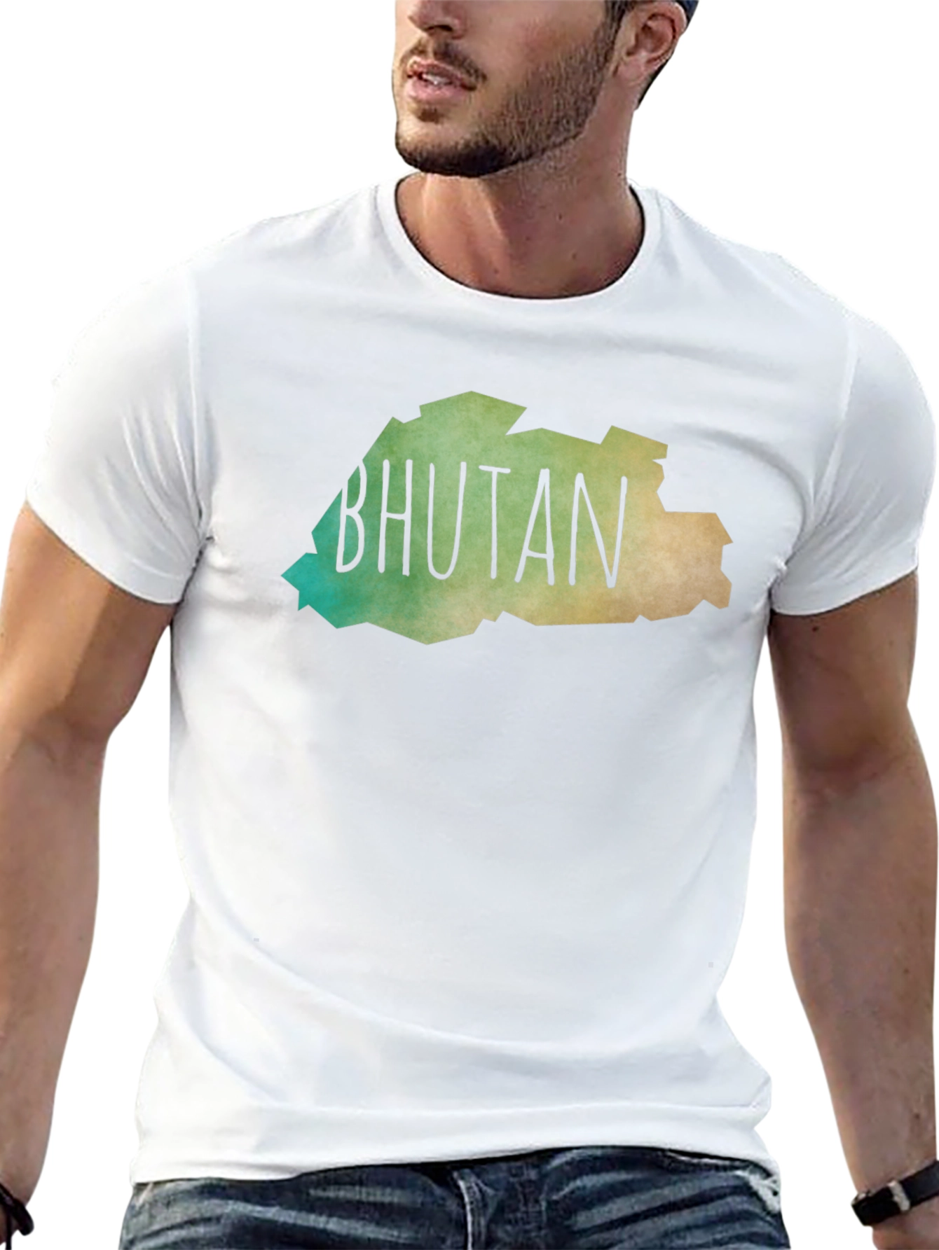 Bhutan Map T-Shirt - Black Crew Neck Tee