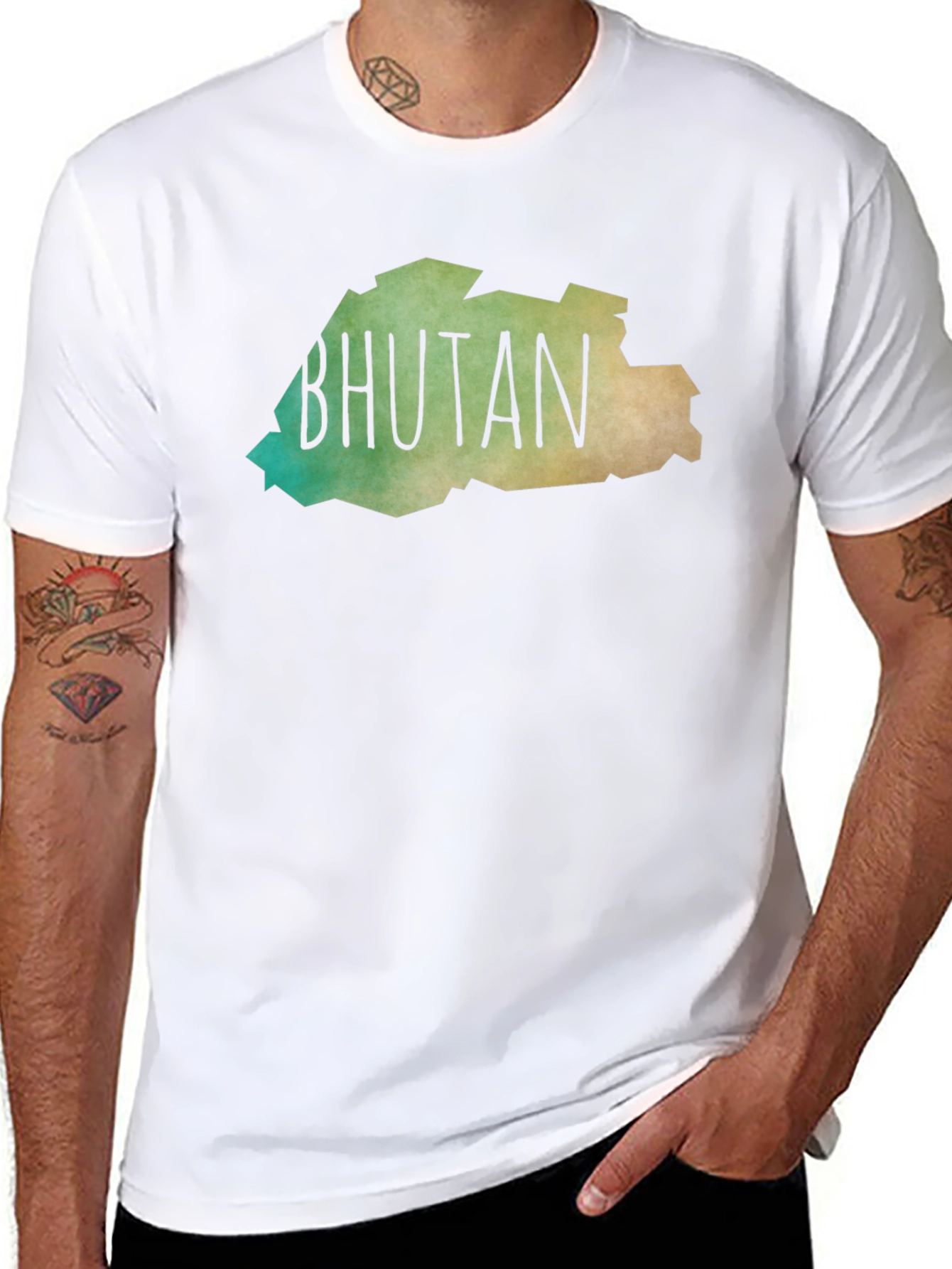 Bhutan Map T-Shirt - Black Crew Neck Tee