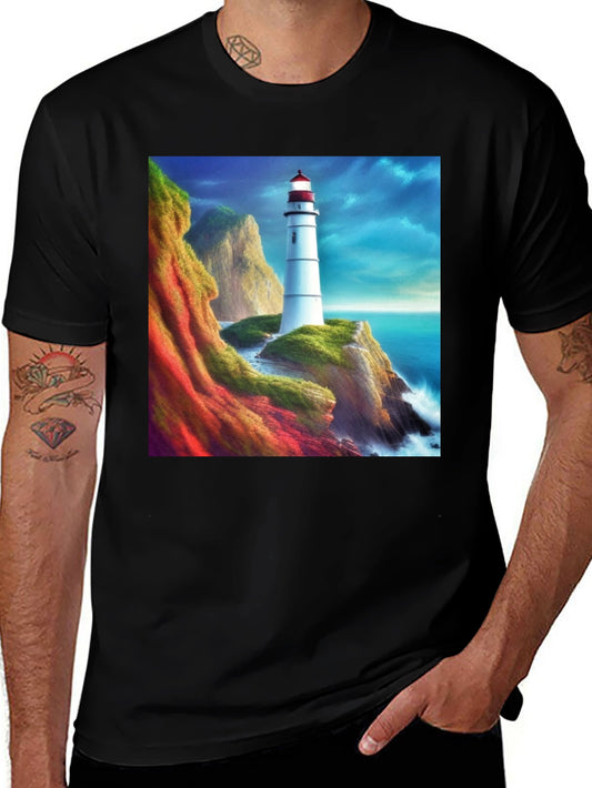 Lighthouse Scene Graphic Tee - Coastal Design T-Shirt