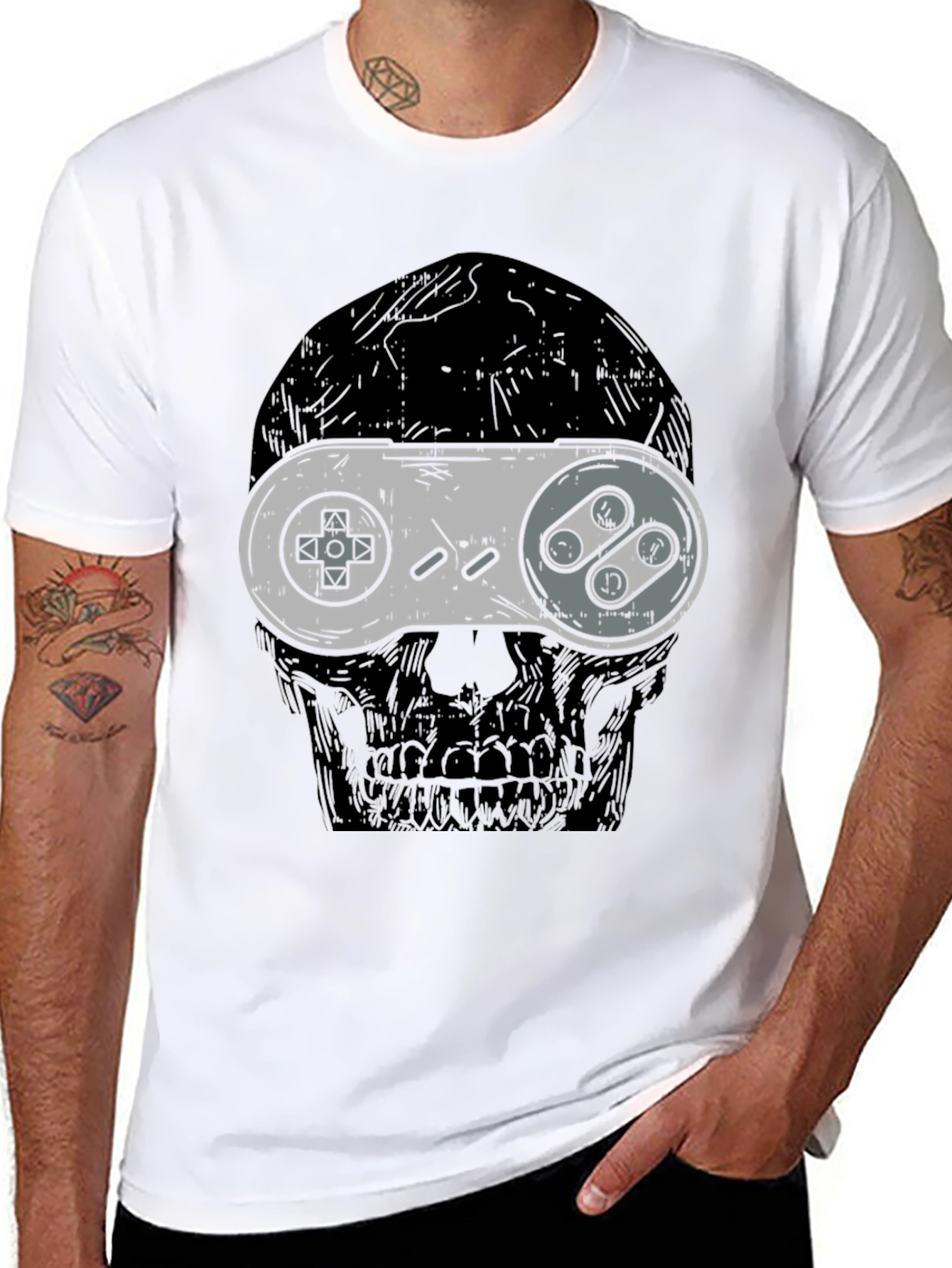 Gamer Skull T-Shirt - Retro Controller Design