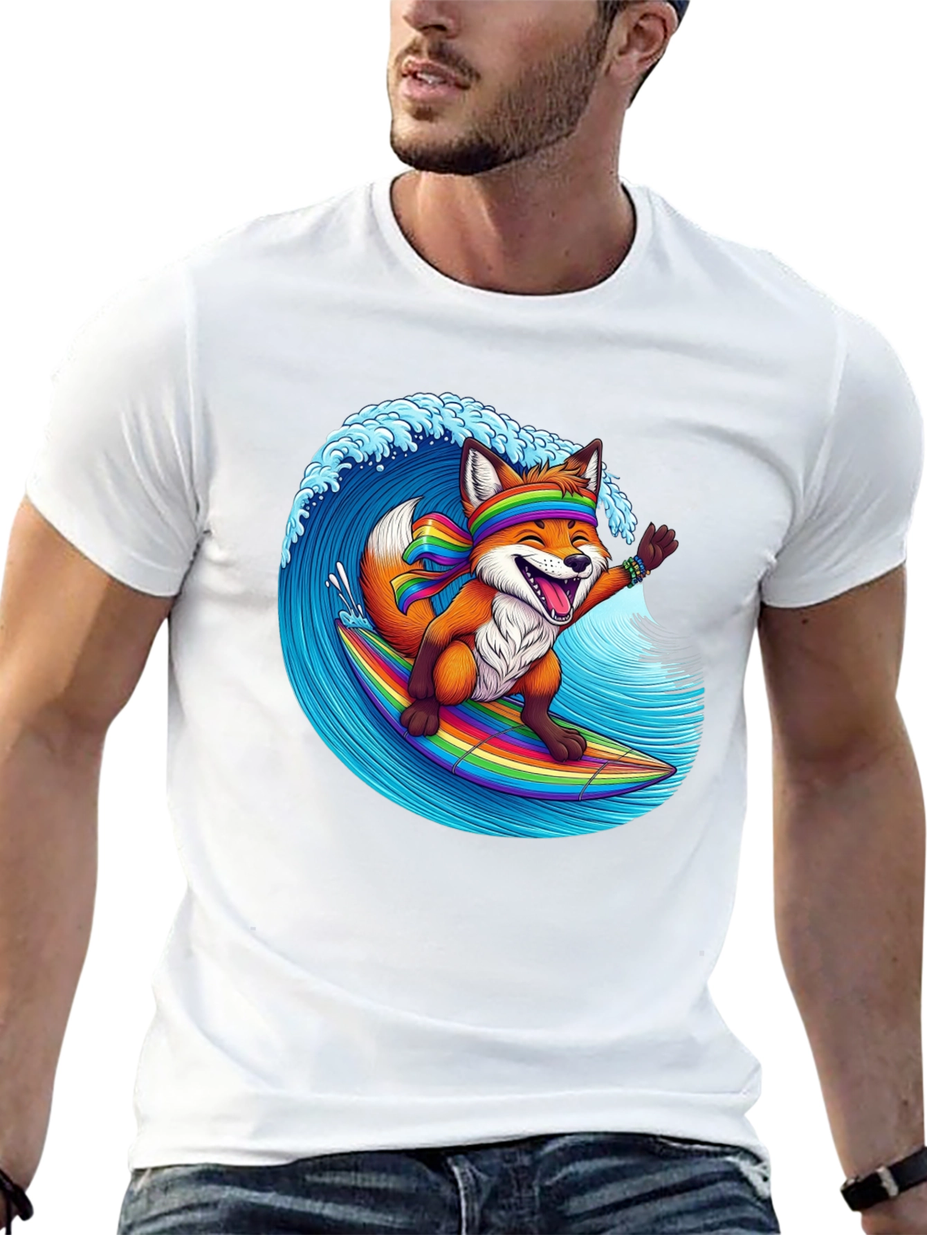 Surfing Fox Graphic T-Shirt