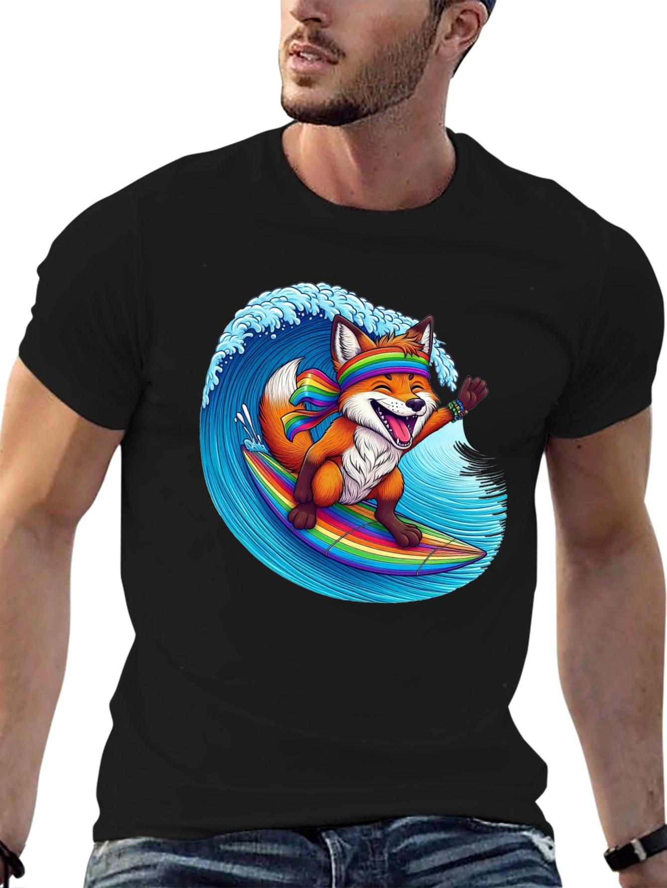 Surfing Fox Graphic T-Shirt