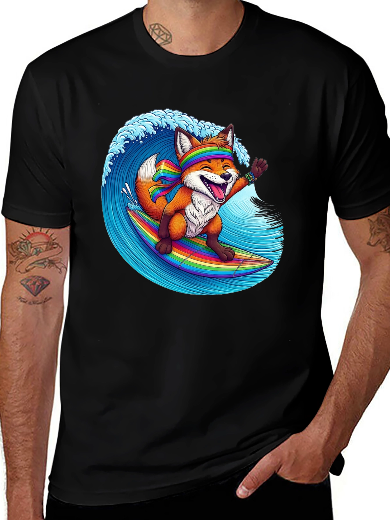 Surfing Fox Graphic T-Shirt