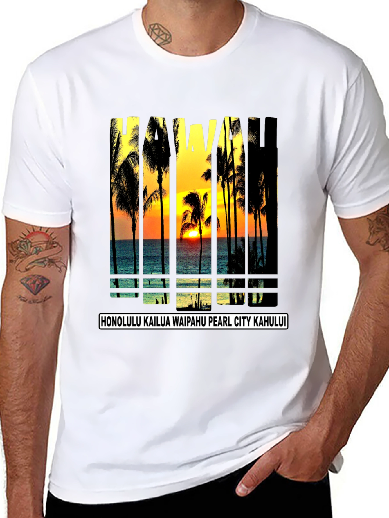 Hawaii Sunset T-Shirt Island Beach Palm Tree Tee