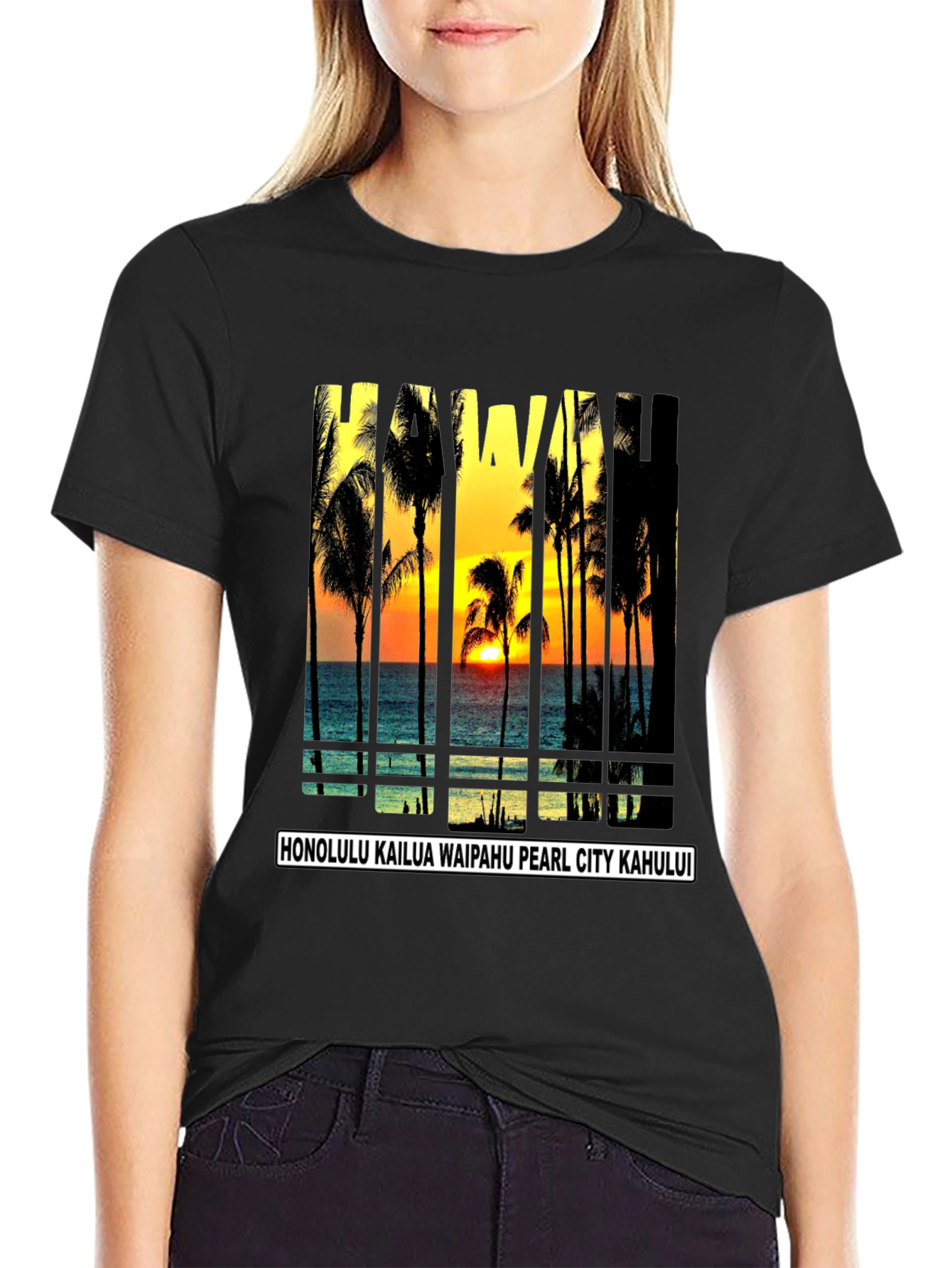 Hawaii Sunset T-Shirt Island Beach Palm Tree Tee