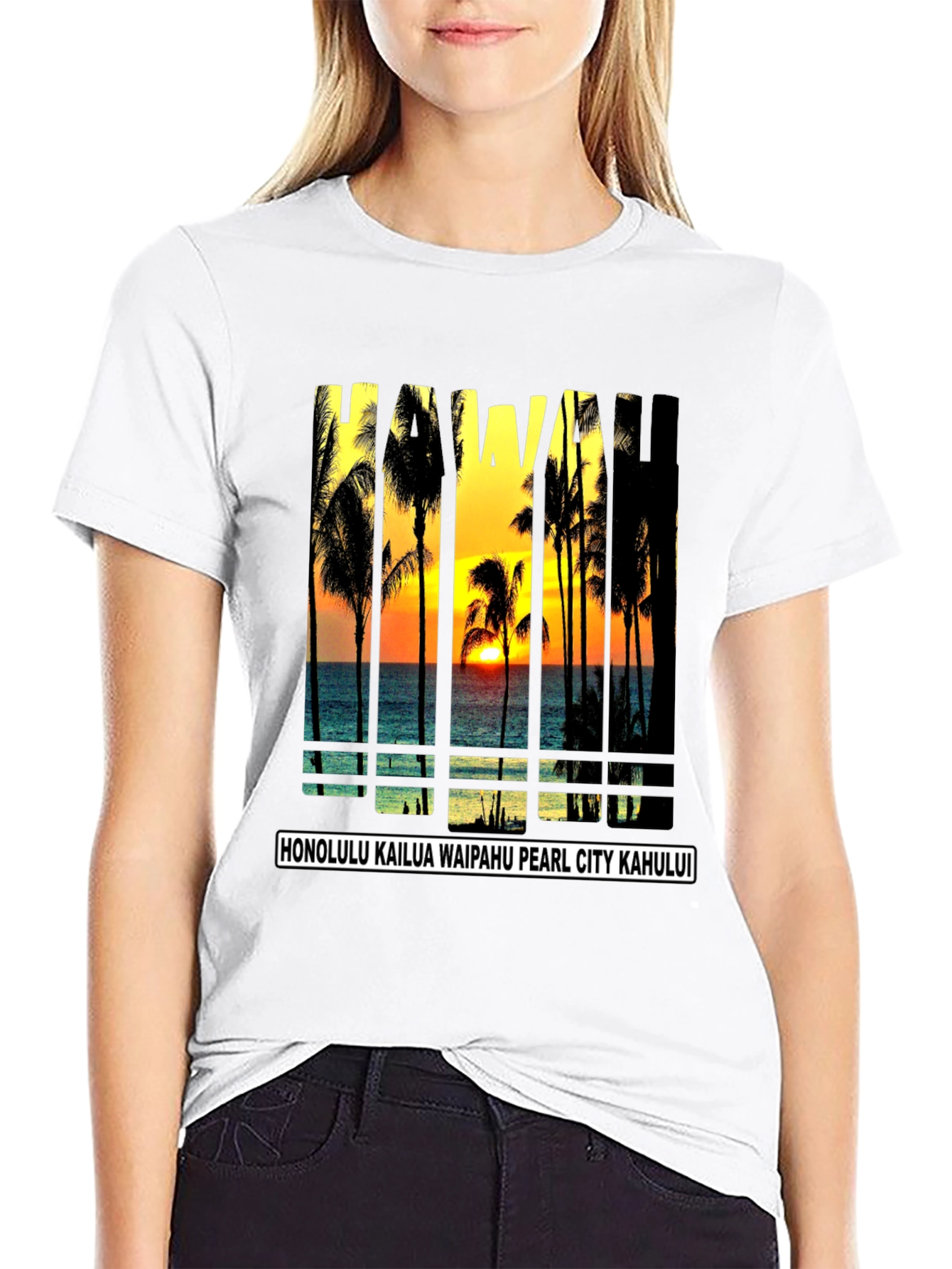 Hawaii Sunset T-Shirt Island Beach Palm Tree Tee