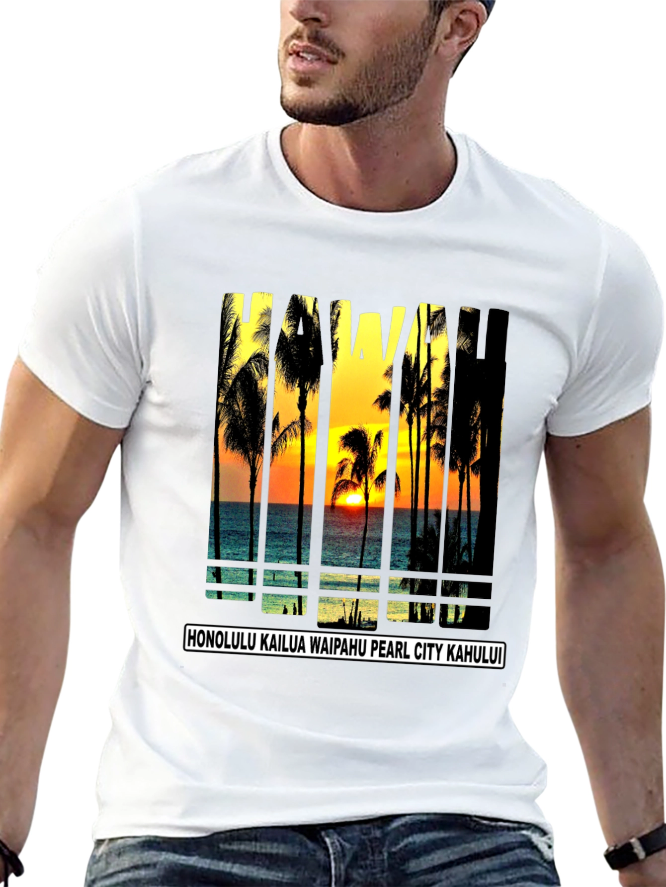 Hawaii Sunset T-Shirt Island Beach Palm Tree Tee