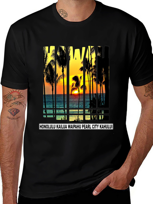 Hawaii Sunset T-Shirt Island Beach Palm Tree Tee