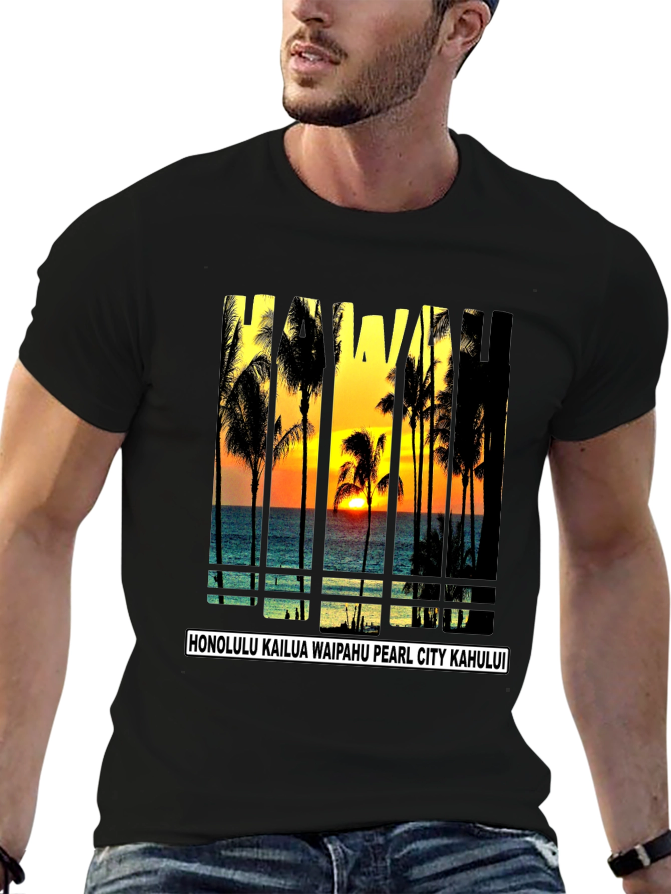 Hawaii Sunset T-Shirt Island Beach Palm Tree Tee