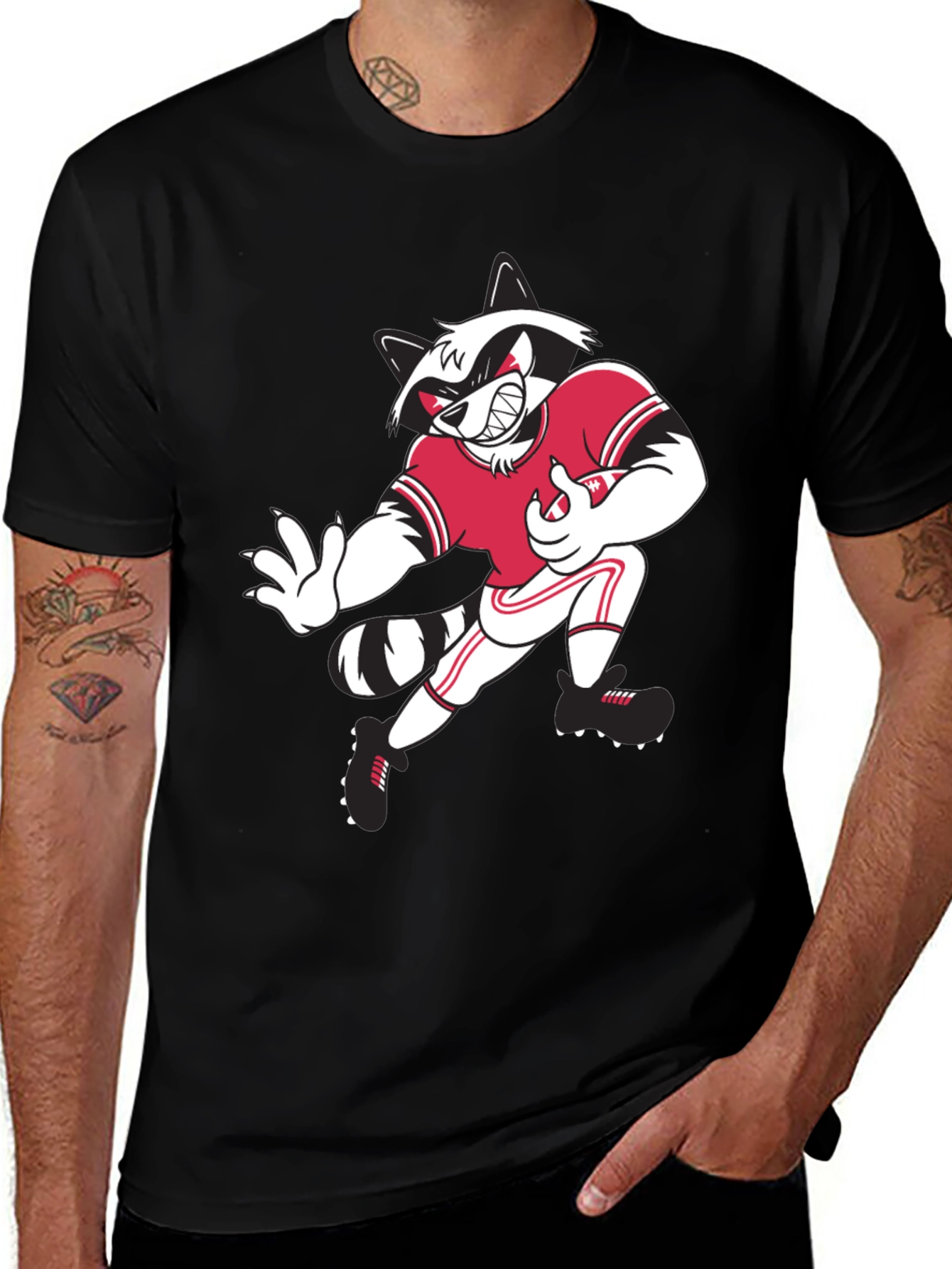 Cartoon Raccoon Football Player Graphic T-Shirt