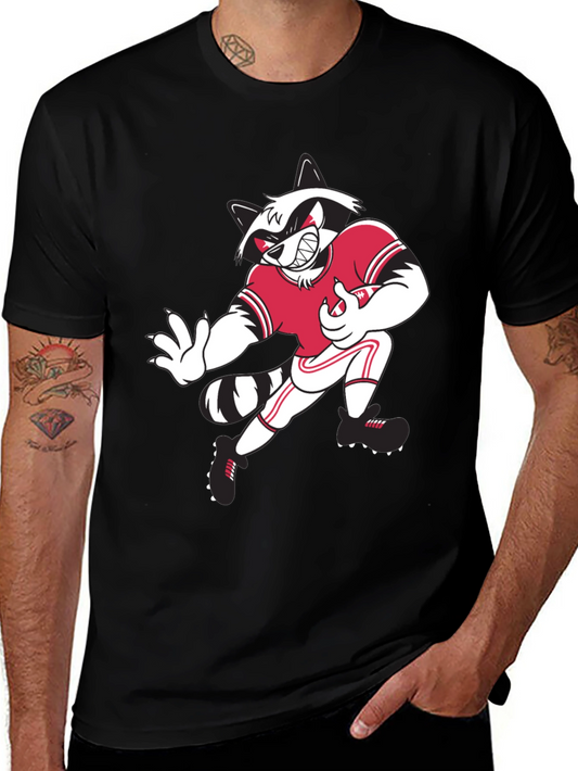 Cartoon Raccoon Football Player Graphic T-Shirt