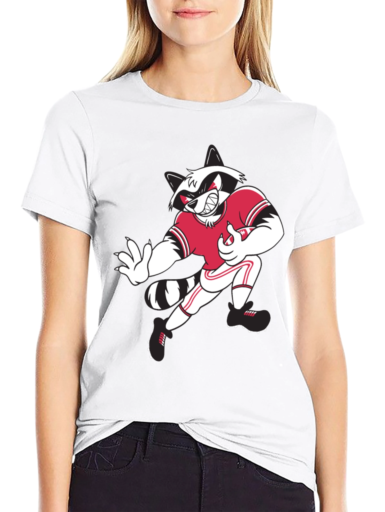 Cartoon Raccoon Football Player Graphic T-Shirt