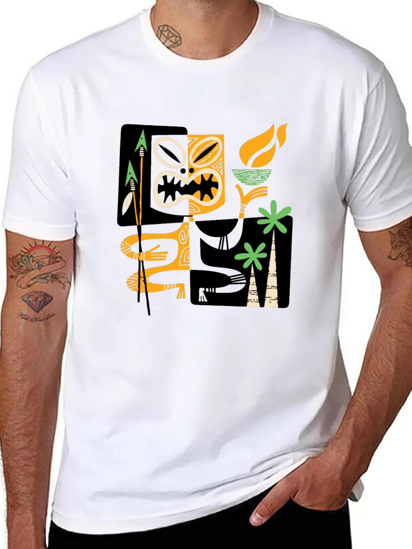 Retro Tiki Graphic Black T-Shirt