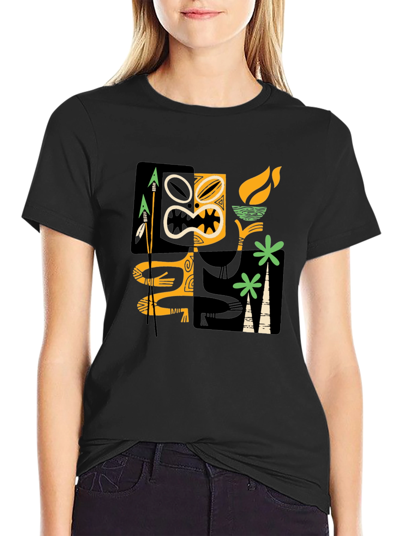 Retro Tiki Graphic Black T-Shirt