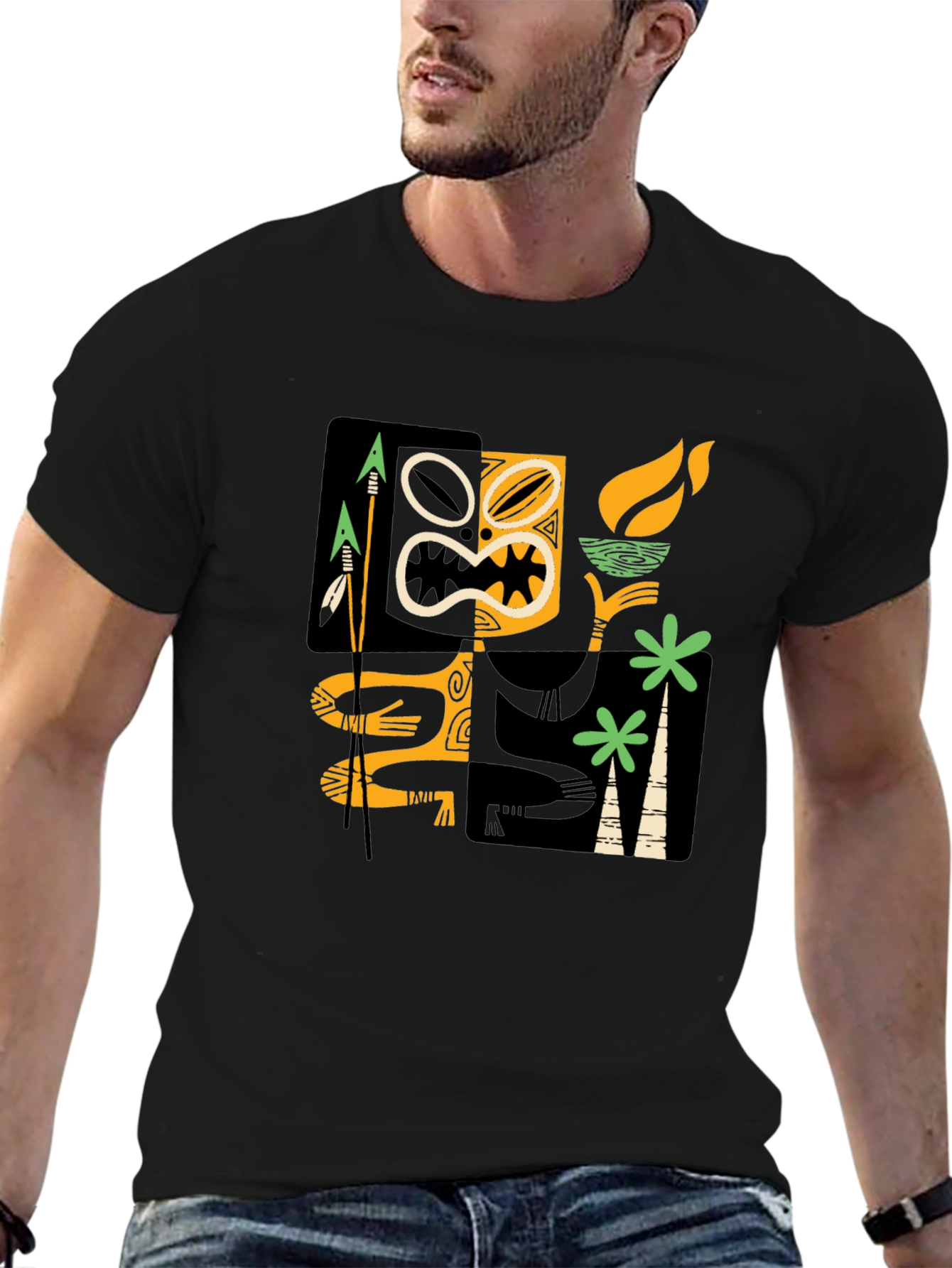 Retro Tiki Graphic Black T-Shirt