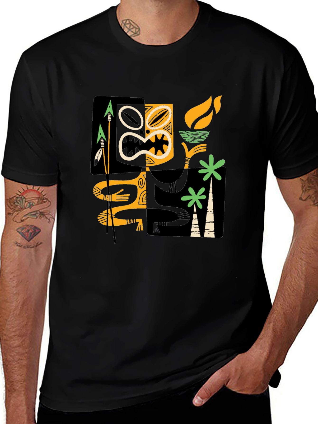 Retro Tiki Graphic Black T-Shirt