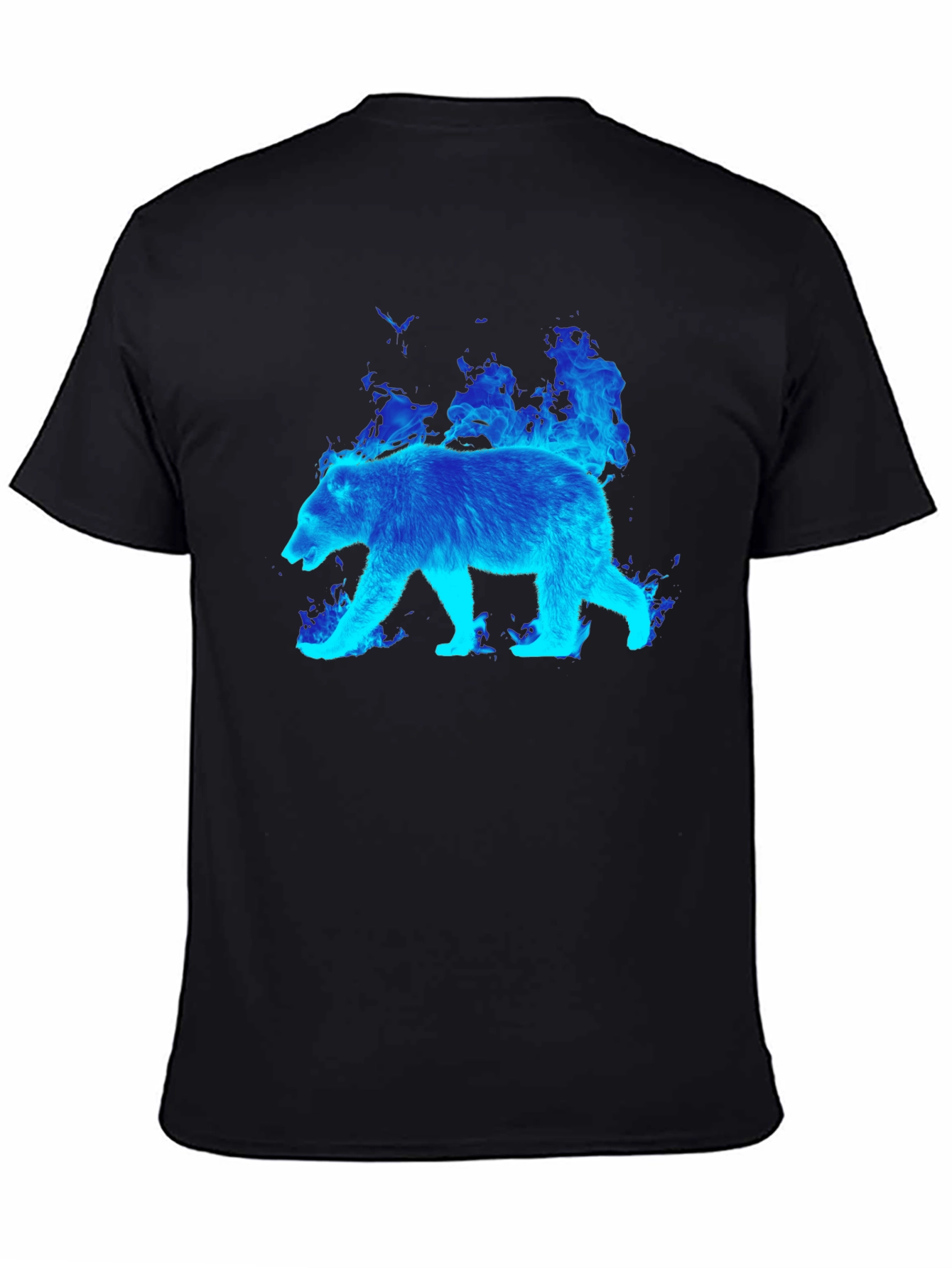 Flaming Blue Bear Graphic Tee - Black Cotton T-Shirt