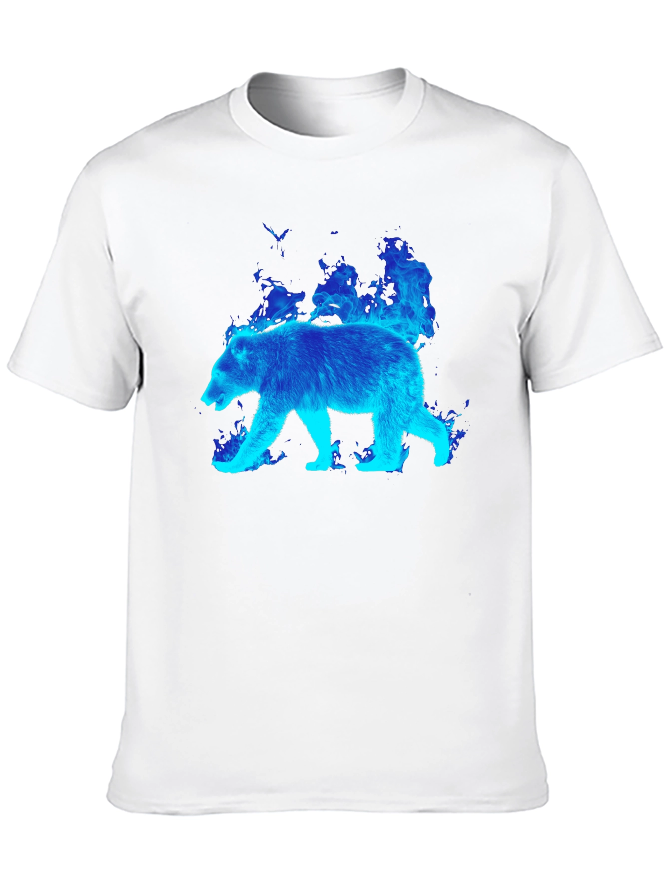 Flaming Blue Bear Graphic Tee - Black Cotton T-Shirt