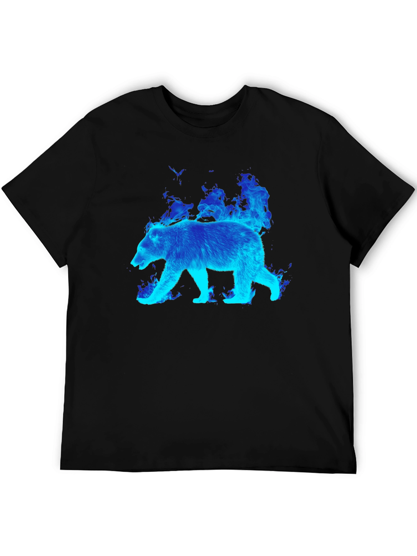 Flaming Blue Bear Graphic Tee - Black Cotton T-Shirt
