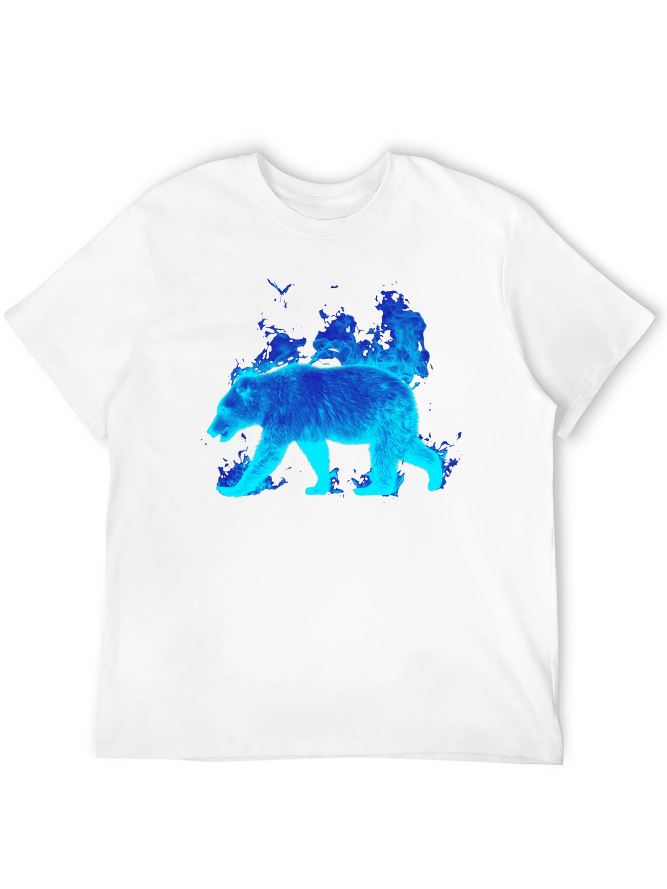 Flaming Blue Bear Graphic Tee - Black Cotton T-Shirt