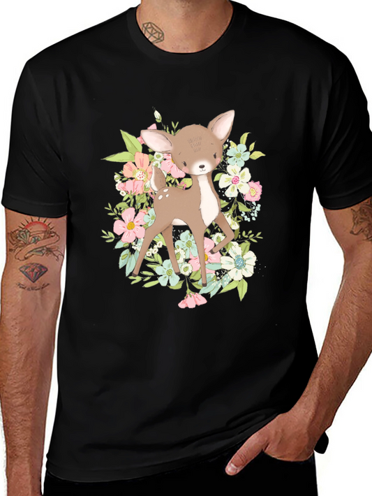 Floral Deer Graphic Tee - Cute Animal Print T-Shirt