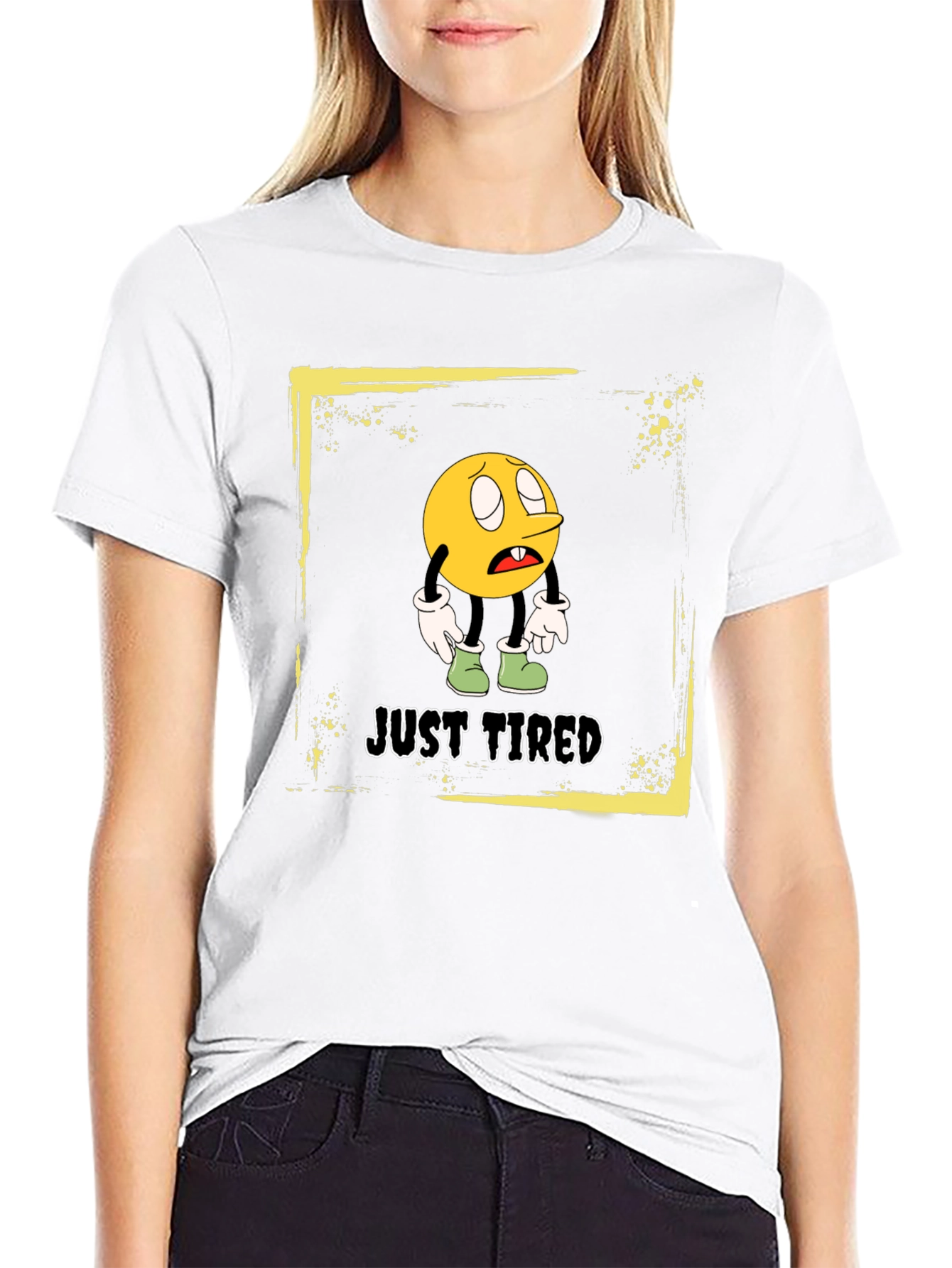 Just Tired Graphic T-Shirt - Funny Cartoon Emoji Tee
