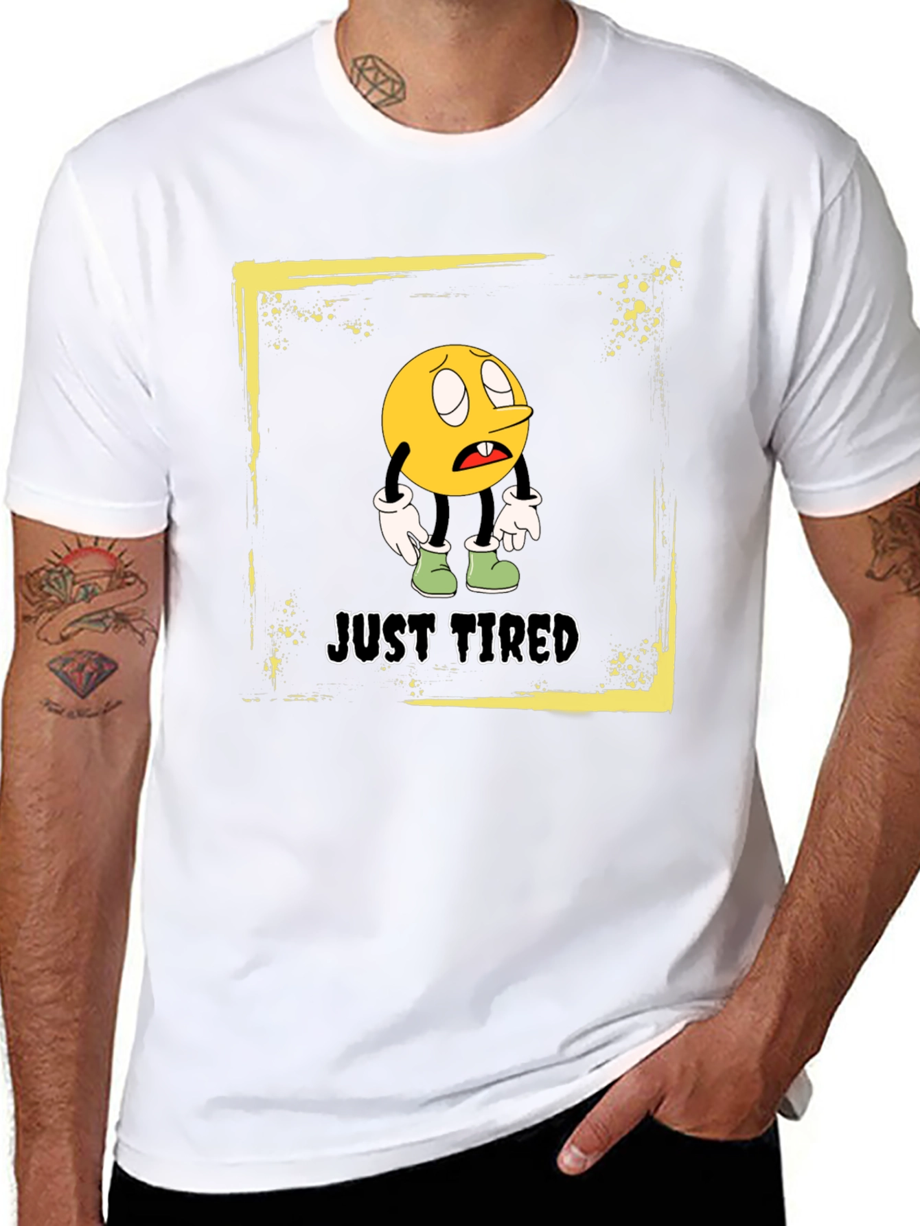 Just Tired Graphic T-Shirt - Funny Cartoon Emoji Tee