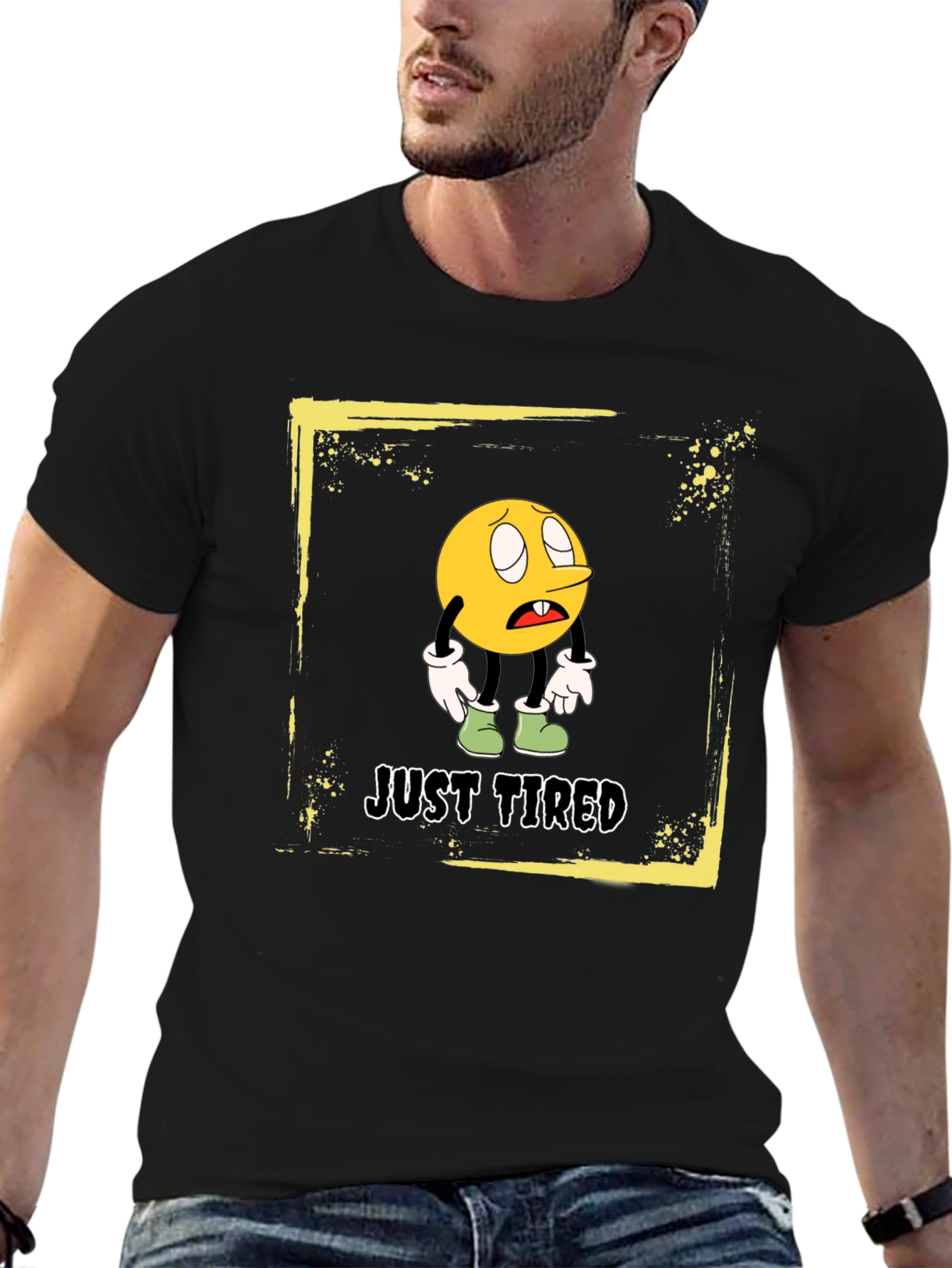 Just Tired Graphic T-Shirt - Funny Cartoon Emoji Tee