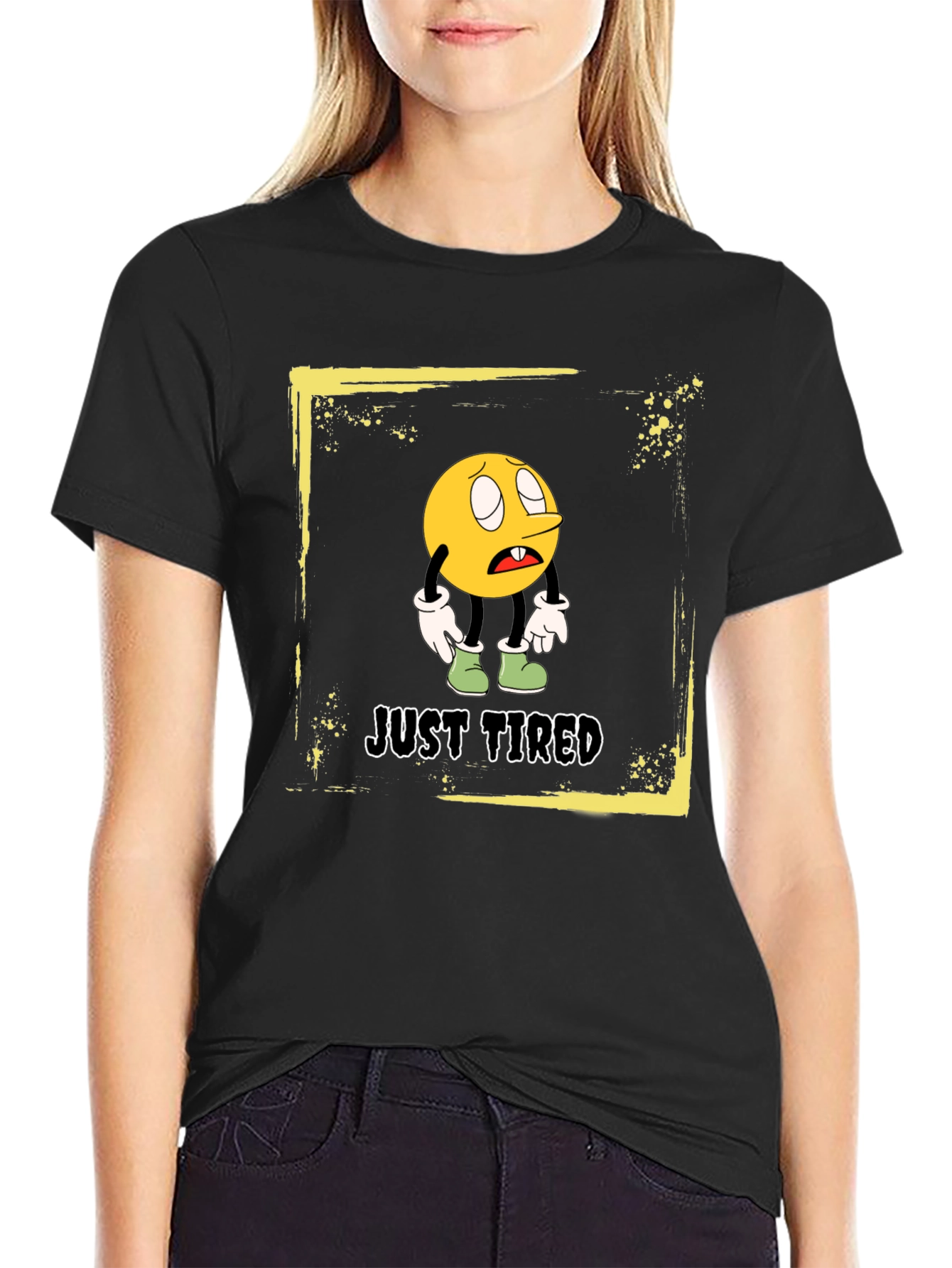 Just Tired Graphic T-Shirt - Funny Cartoon Emoji Tee