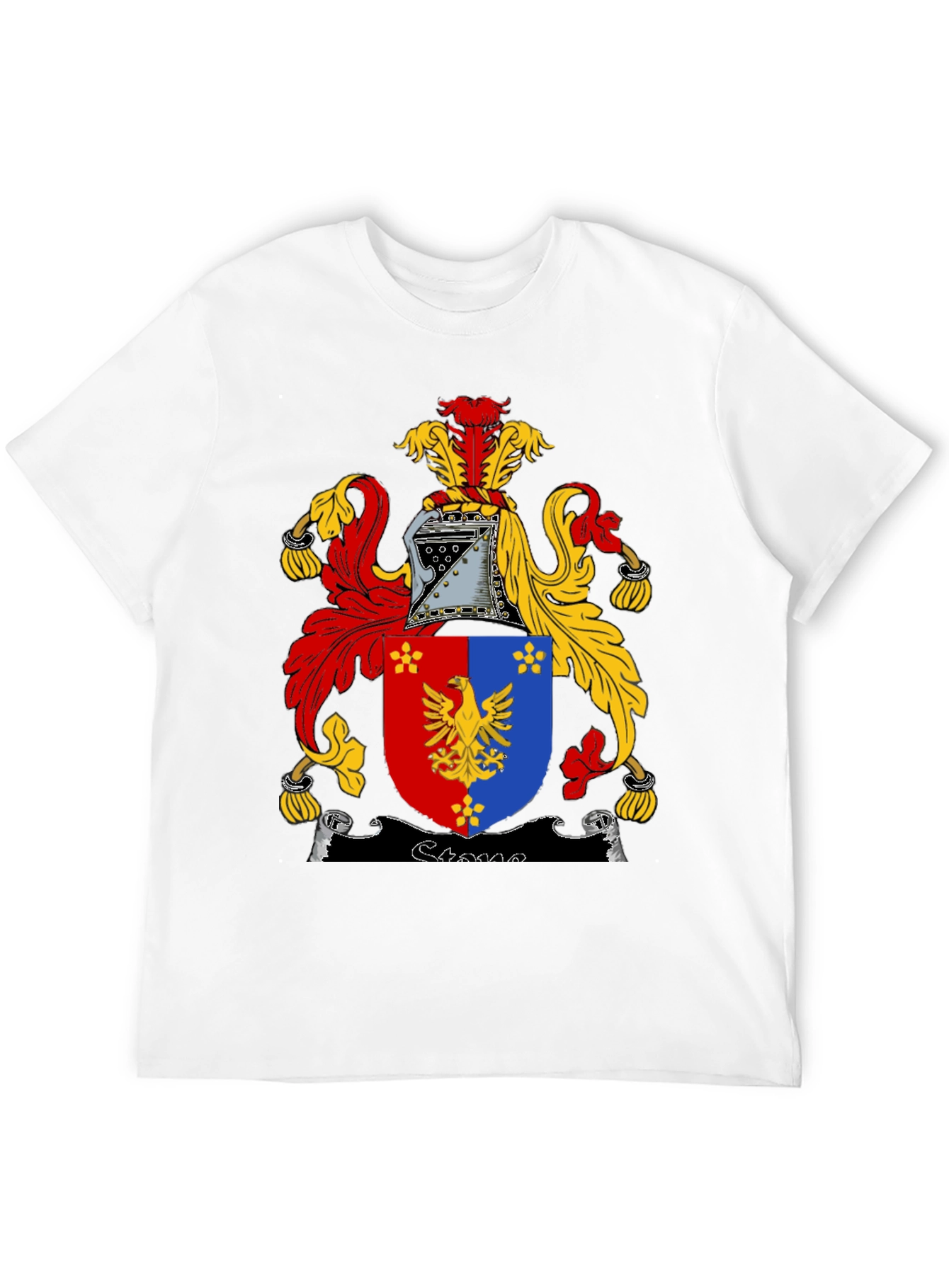 Black T-Shirt with Medieval Coat of Arms Graphic