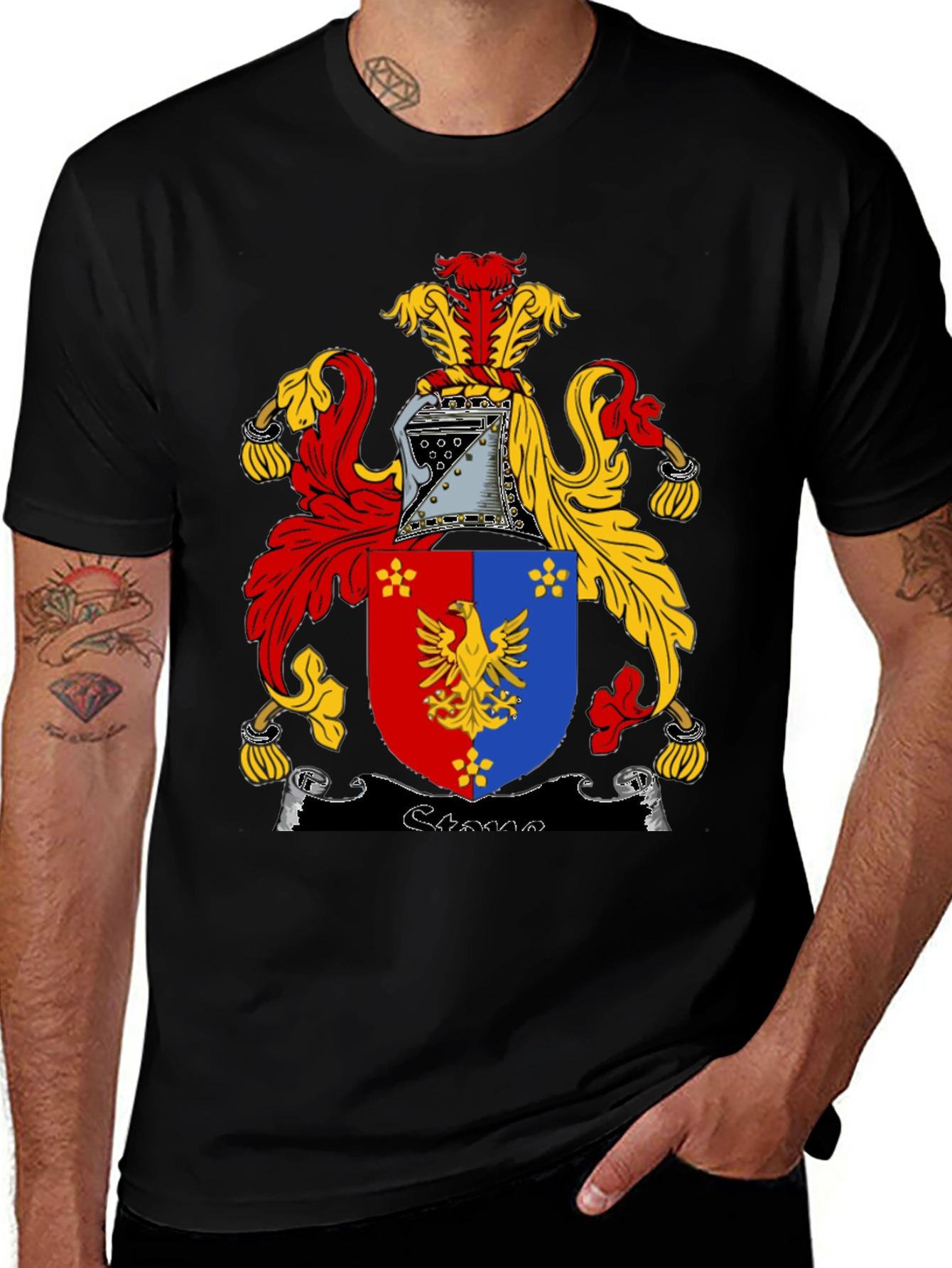Black T-Shirt with Medieval Coat of Arms Graphic