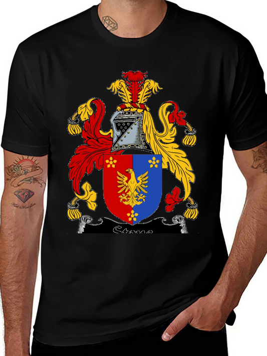 Black T-Shirt with Medieval Coat of Arms Graphic
