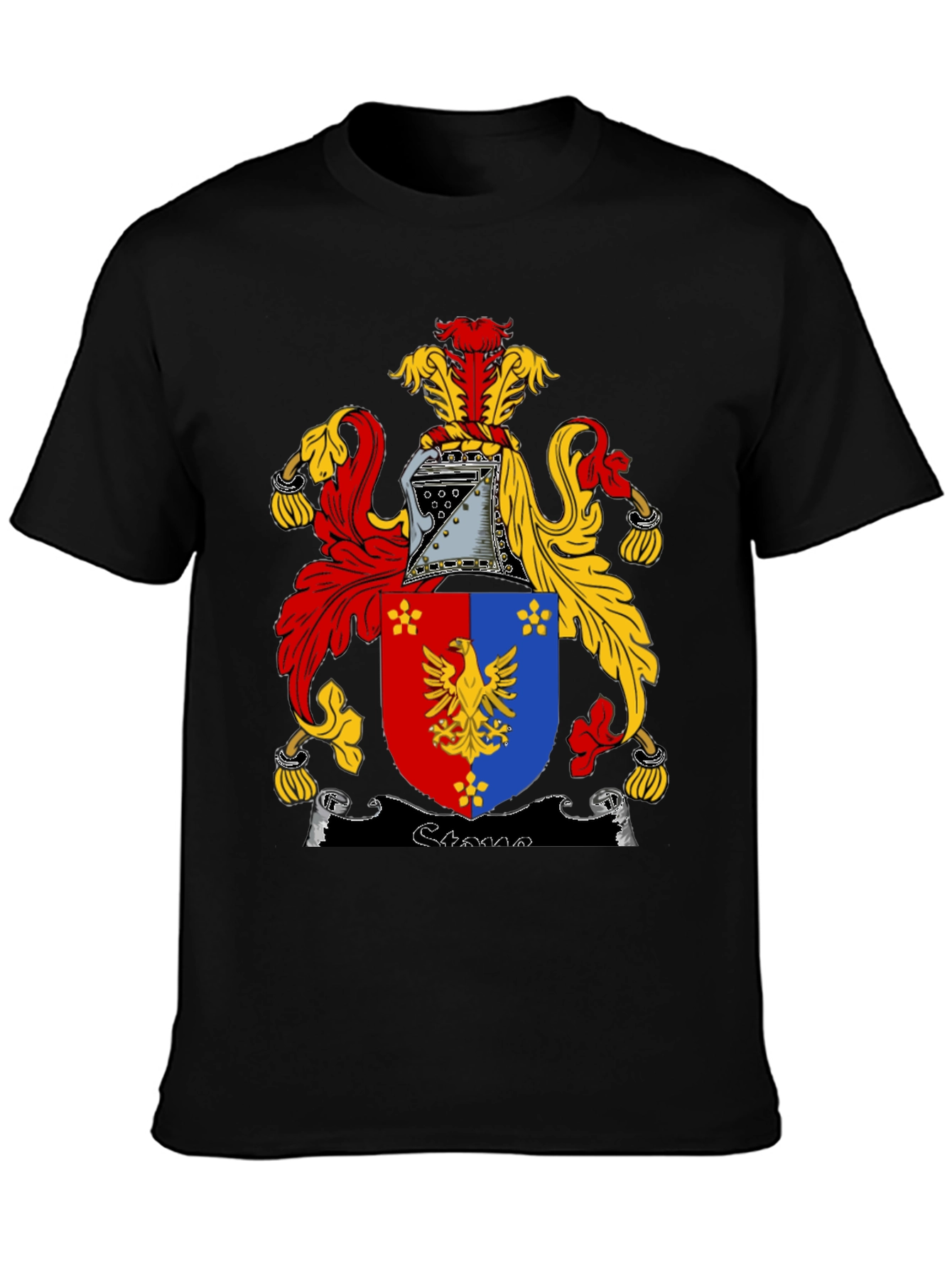 Black T-Shirt with Medieval Coat of Arms Graphic