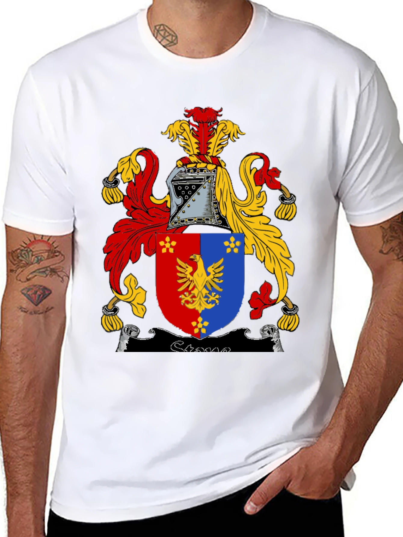Black T-Shirt with Medieval Coat of Arms Graphic