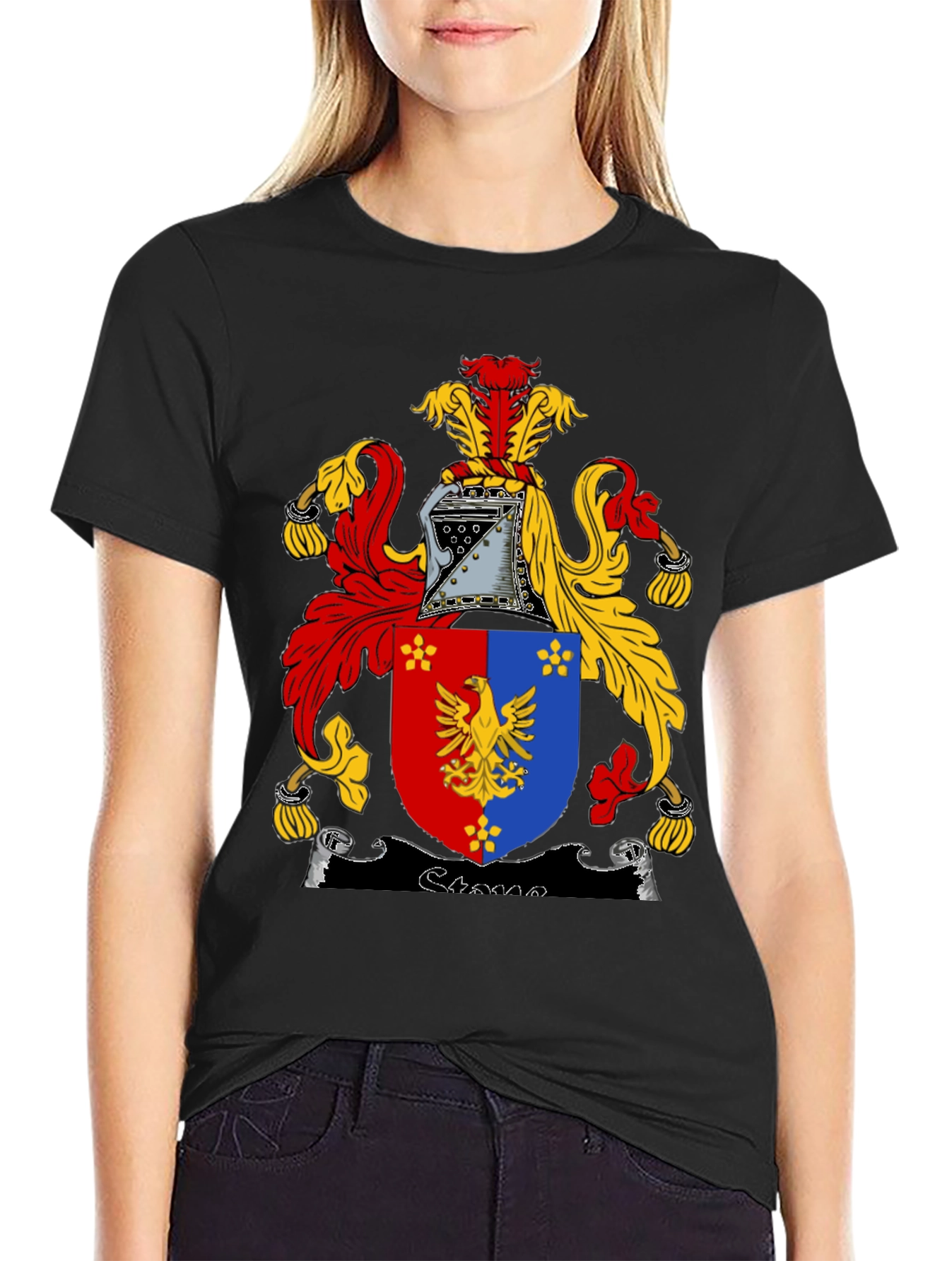 Black T-Shirt with Medieval Coat of Arms Graphic