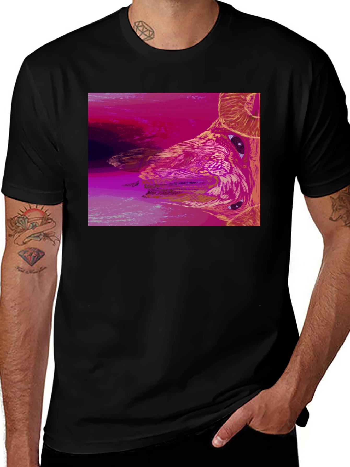 Abstract Ram Graphic Black T-Shirt