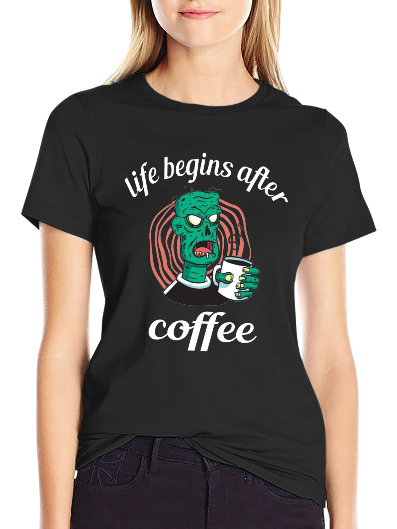 Life Begins After Coffee Zombie Graphic T-Shirt