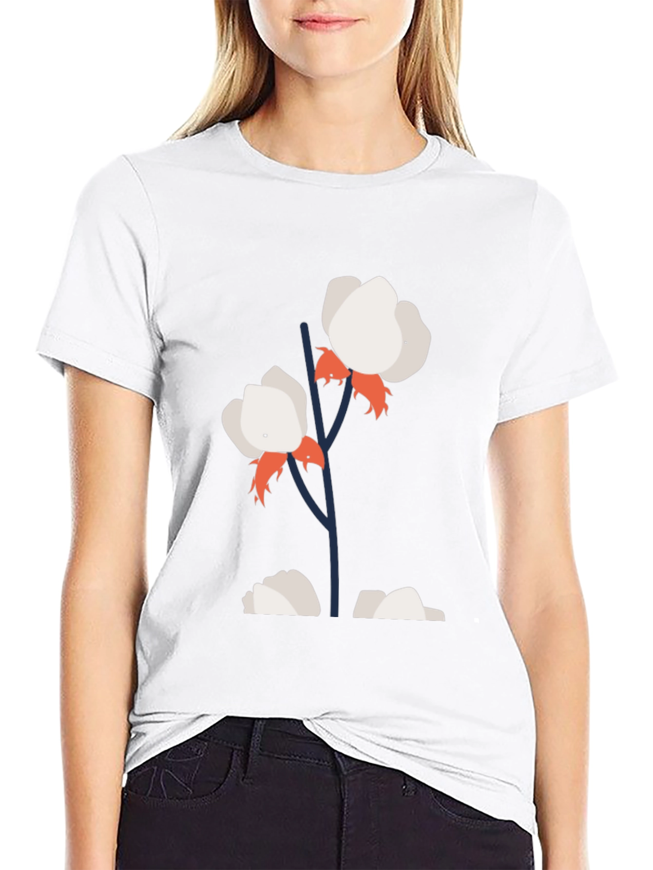 Cotton Flower Graphic Tee - Stylish Black T-Shirt