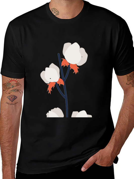 Cotton Flower Graphic Tee - Stylish Black T-Shirt