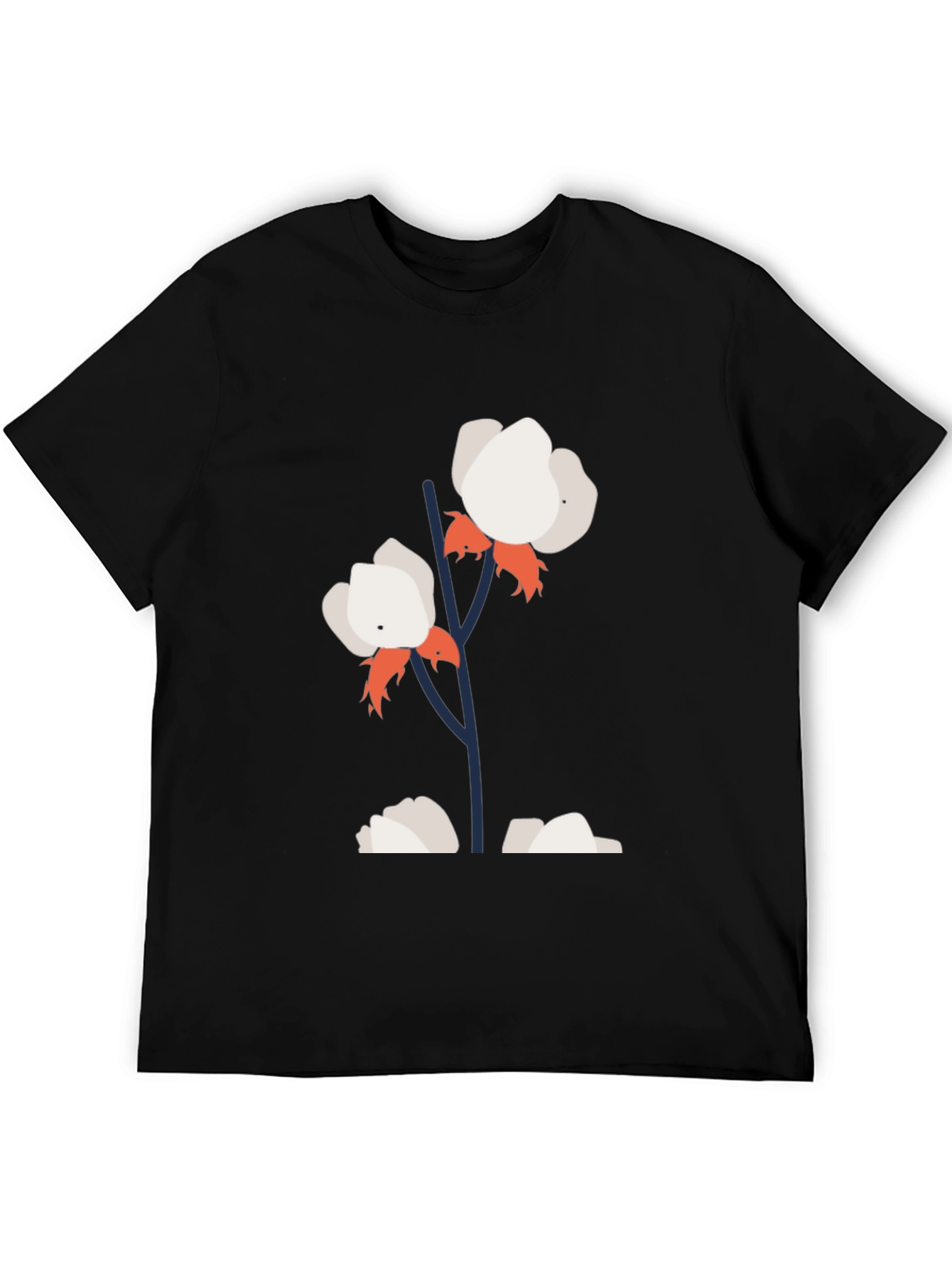 Cotton Flower Graphic Tee - Stylish Black T-Shirt