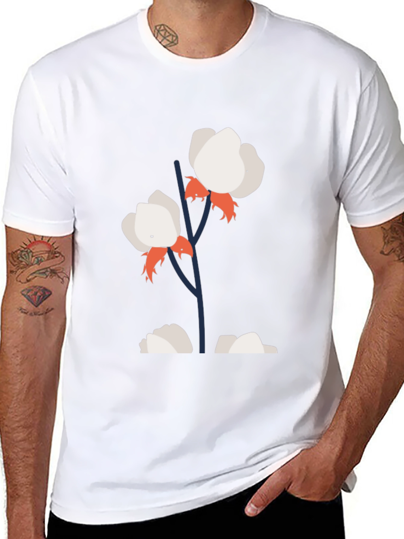 Cotton Flower Graphic Tee - Stylish Black T-Shirt