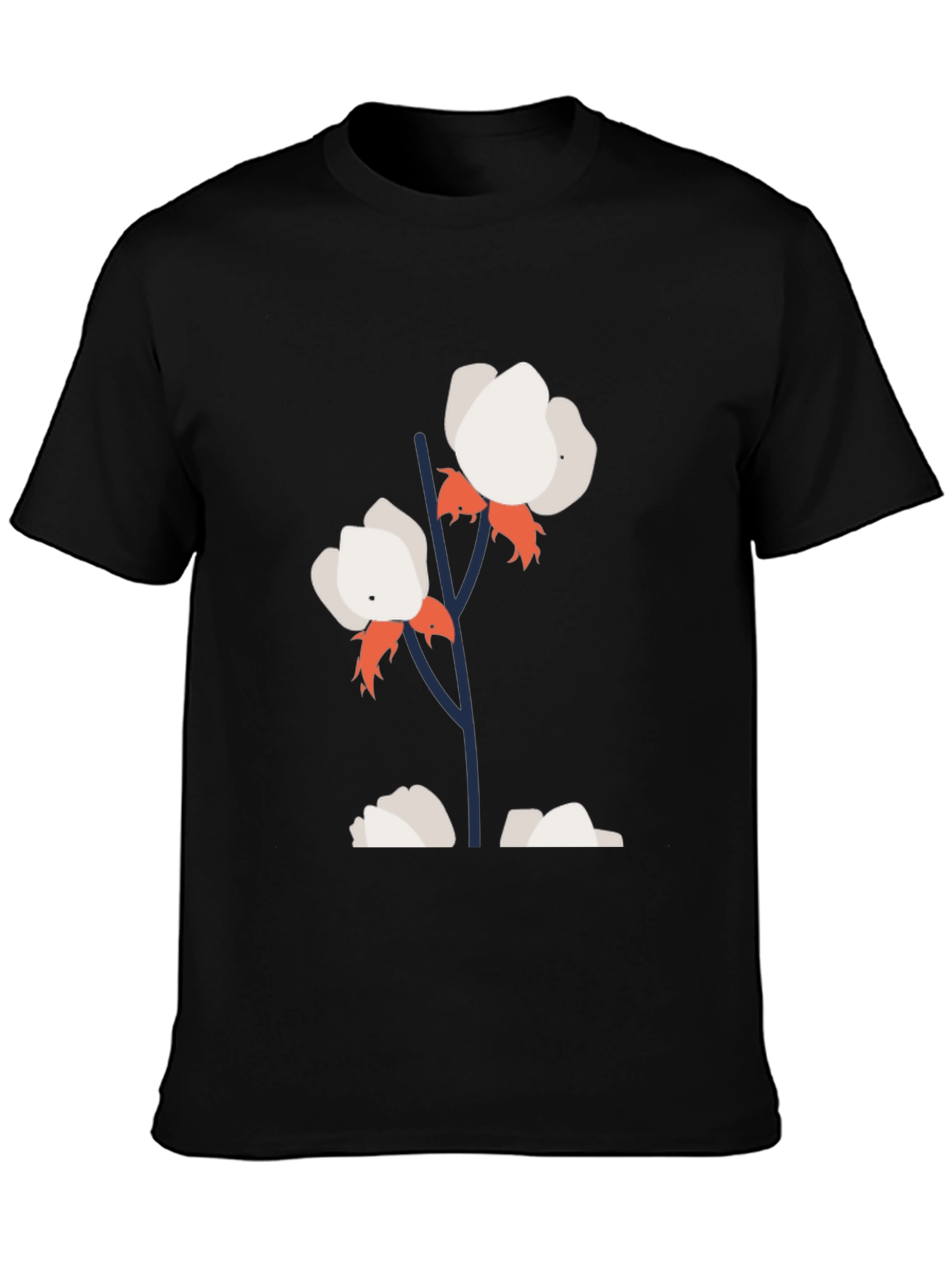 Cotton Flower Graphic Tee - Stylish Black T-Shirt